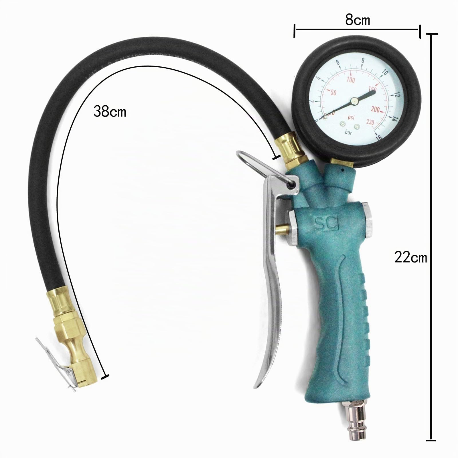 di Alta qualità Aria Gonfiatore di Pneumatici Tester della Pressione dell'Aria Manometro dei Pneumatici, con manometro Girevole a 360 °, per Bici Moto Auto (16bar)