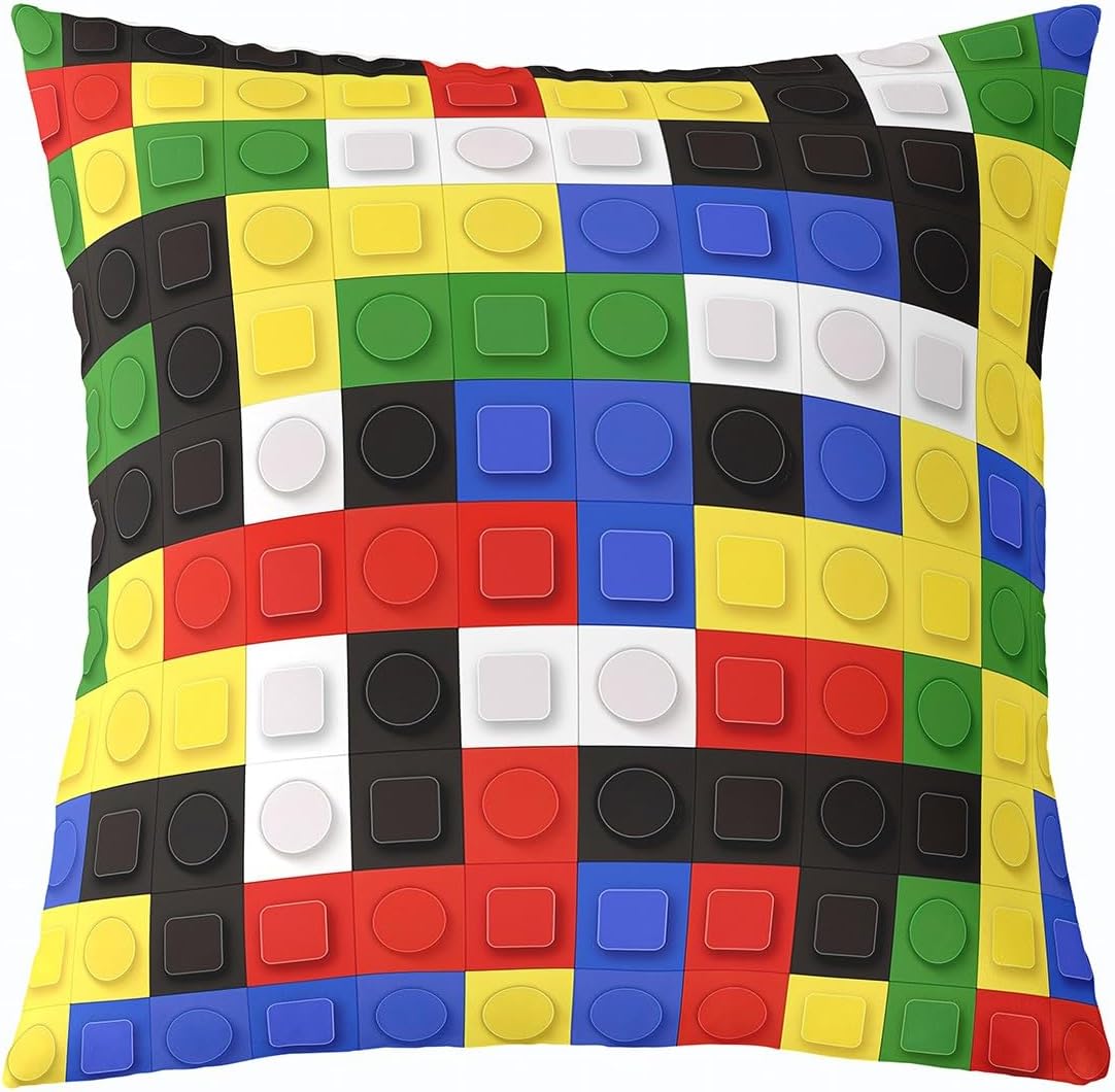 Feelyou Brick Square Cushion Covers Set of 1 Building Blocks Reversible Throw Pillow Covers Pillow Covers Home Decor 24 x 24-Inch Colorful