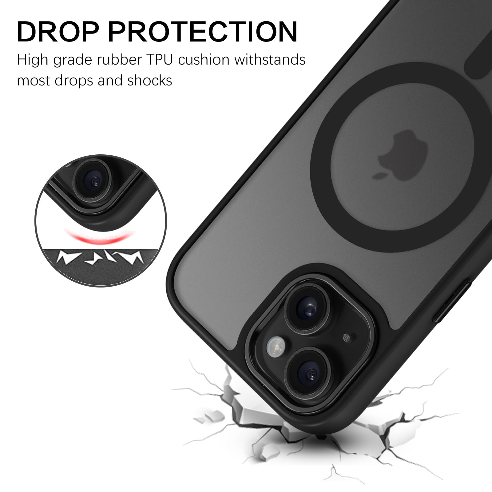 BENTOBEN Custodia Magnetica Per IPhone 16 6,1" Con Ricarica MagSafe, Cover Opaca Traslucida Antiurto Grado Militare, Nero - 2