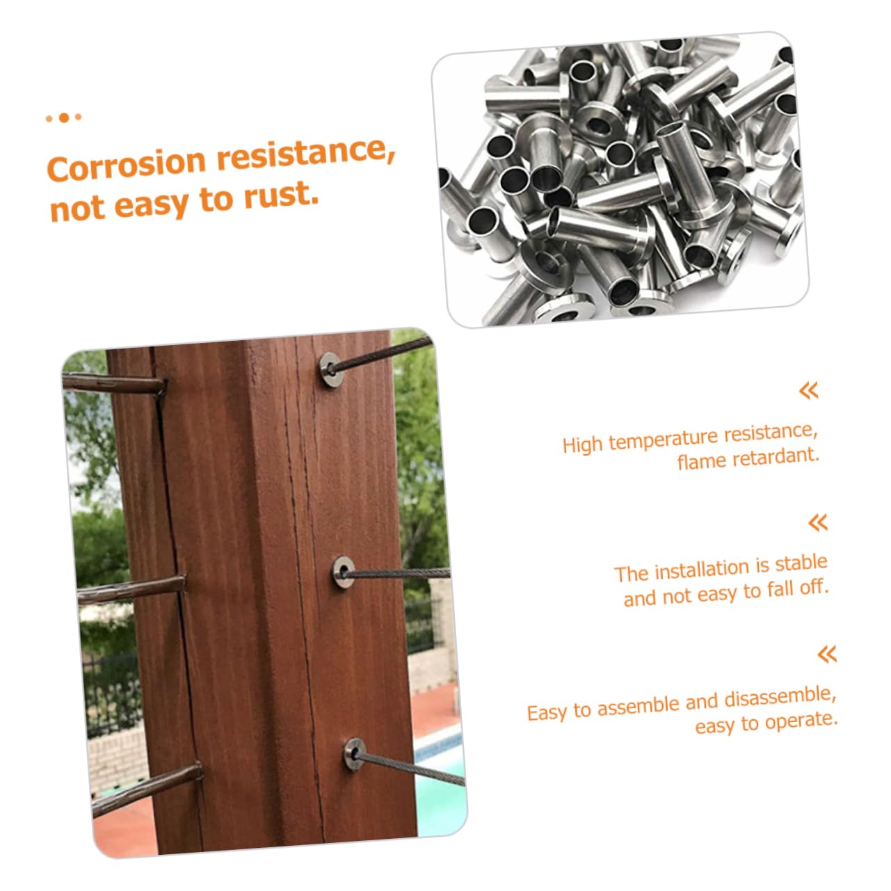 Mikikit 3sets Stainless Wire Rope Sleeves for Cable Railing Kit Deck Cable Protector DIY Balustrade Sleeve 20pcs*3