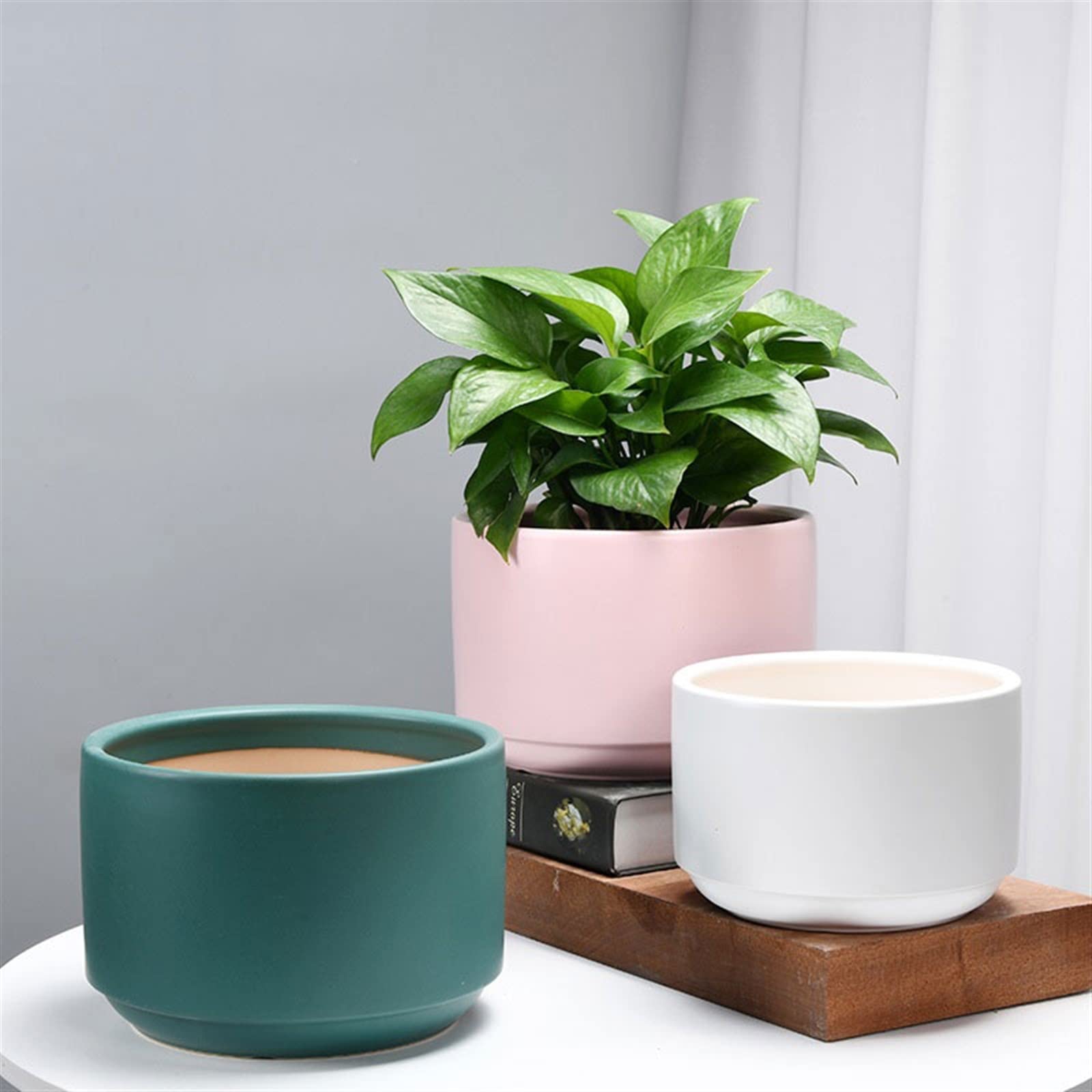 Doniczka kwiatowa Okrągła doniczka ceramiczna niska doniczka kryty balkon ogród oddychająca doniczka orchidea, średnica 9,4" Doniczki na Rośliny (Color : F)