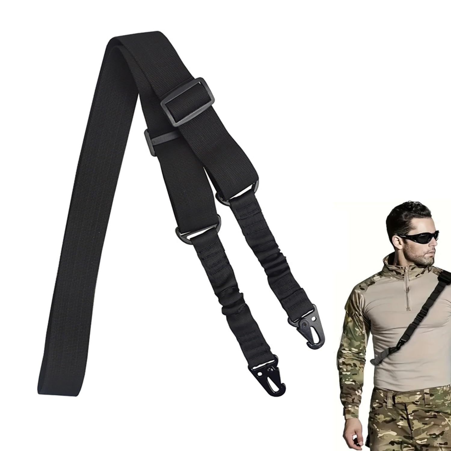 2 Punkt Gewehrgurt Verstellbarer Breiter Tragegurt Taktischer Sling mit Metallhaken Waffengurt für Gewehr Gewehrschlinge für Jagd