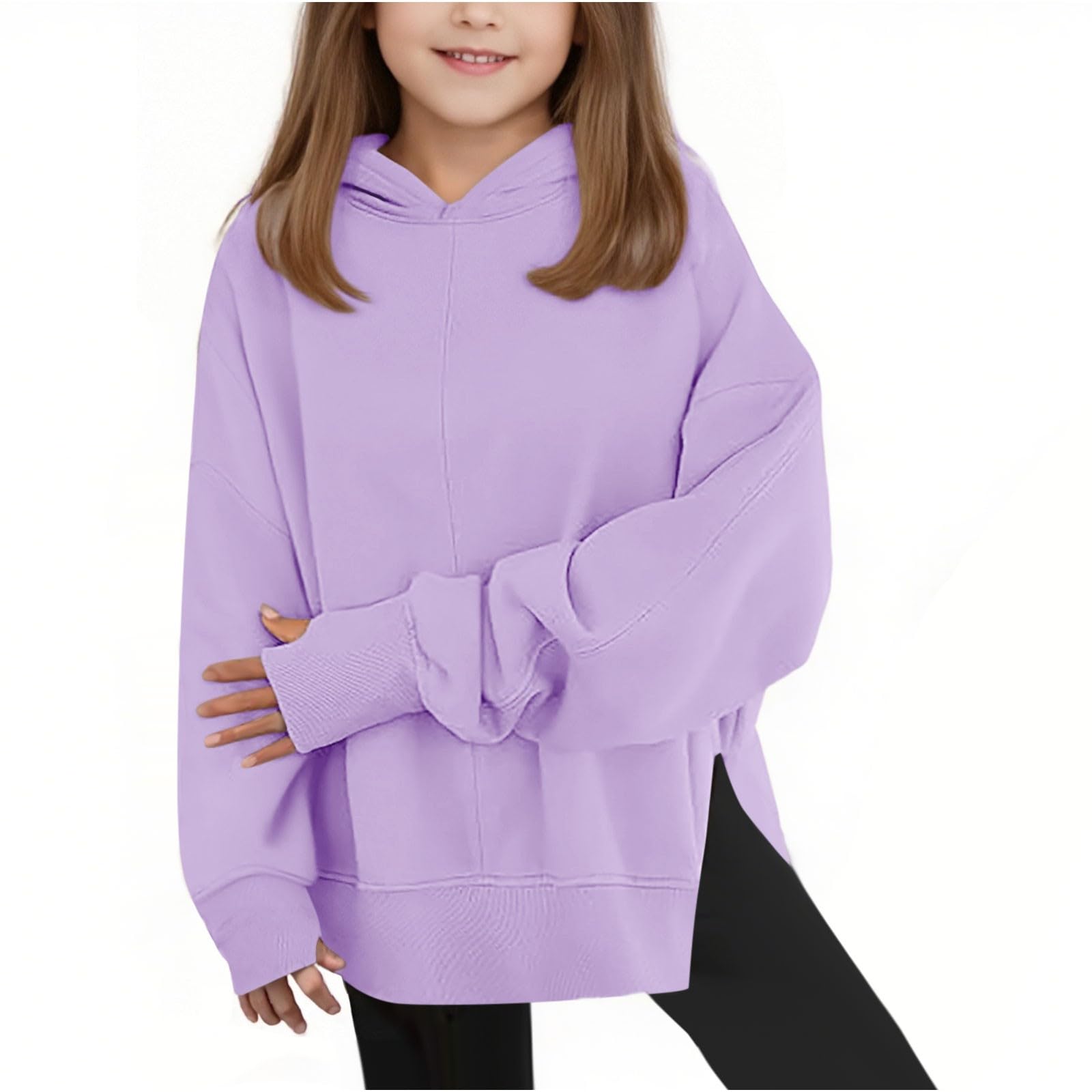 Sudadera informal de manga larga para niñas, de gran tamaño, clásica, lisa, cómoda, suave, para otoño e invierno, para la escuela, a la moda