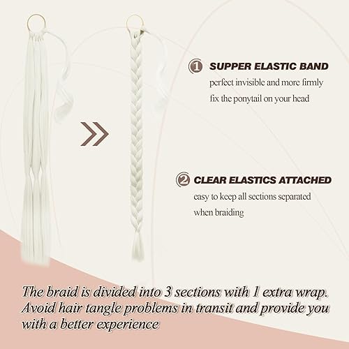 Miniatura 147 de BARSDAR 30 Inch Long Braided Ponytail Extension with Hair Tie - Straight Sleek Wrap Around Brown Braided Ponytail Hair Extensions - Synthetic Pony
