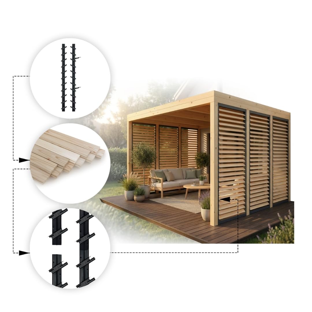 Prestige Ostaszewska ShutterPRO - système de supports en acier galvanisé pour 11 lames orientables | 100 cm | Anthracite | Kit sans lames pour brise-vue de terrasse, pergola et balcon
