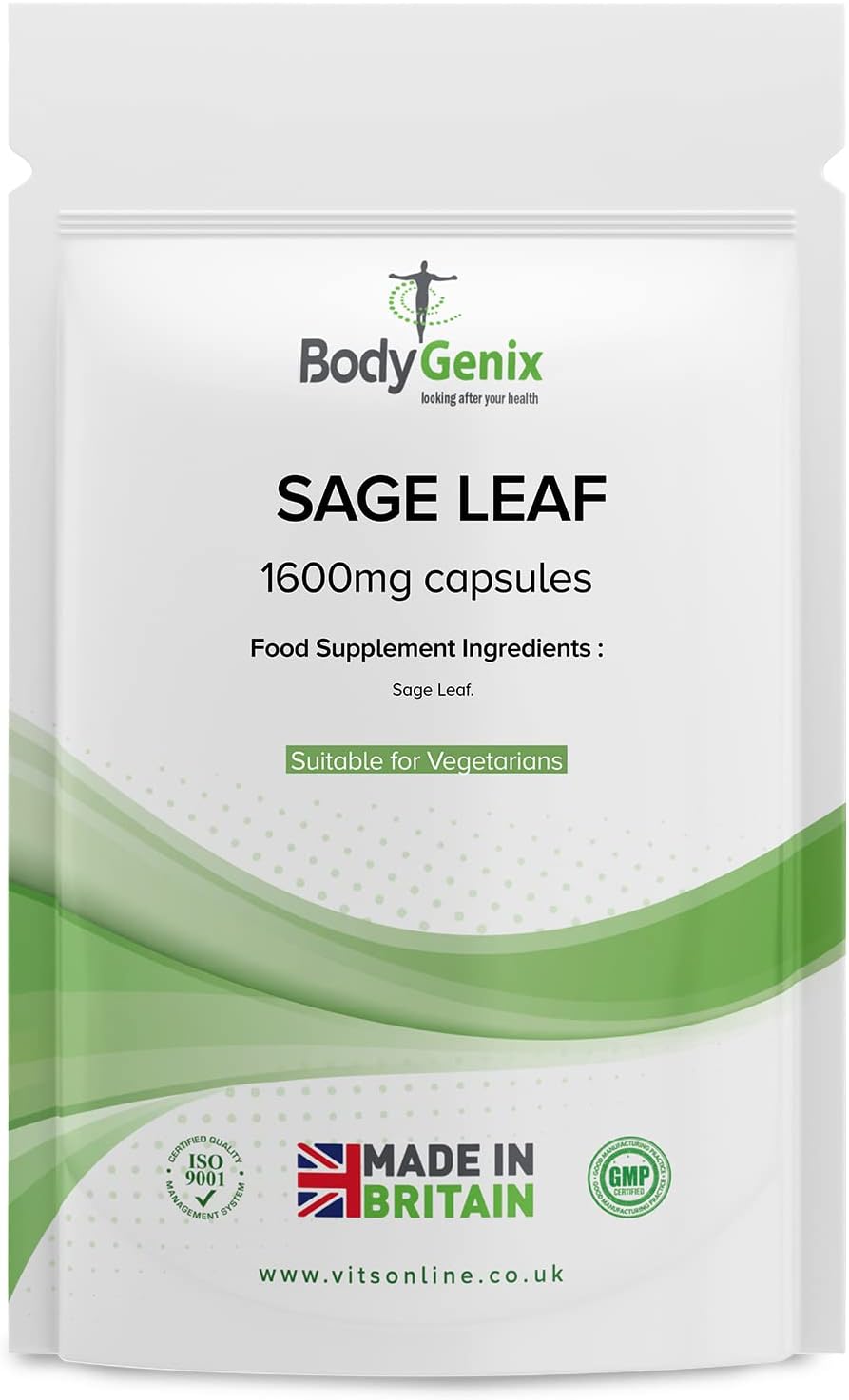 Bodygenix Sage Leaf Capsules 1600mg Menopause Symptoms Hot Flushes