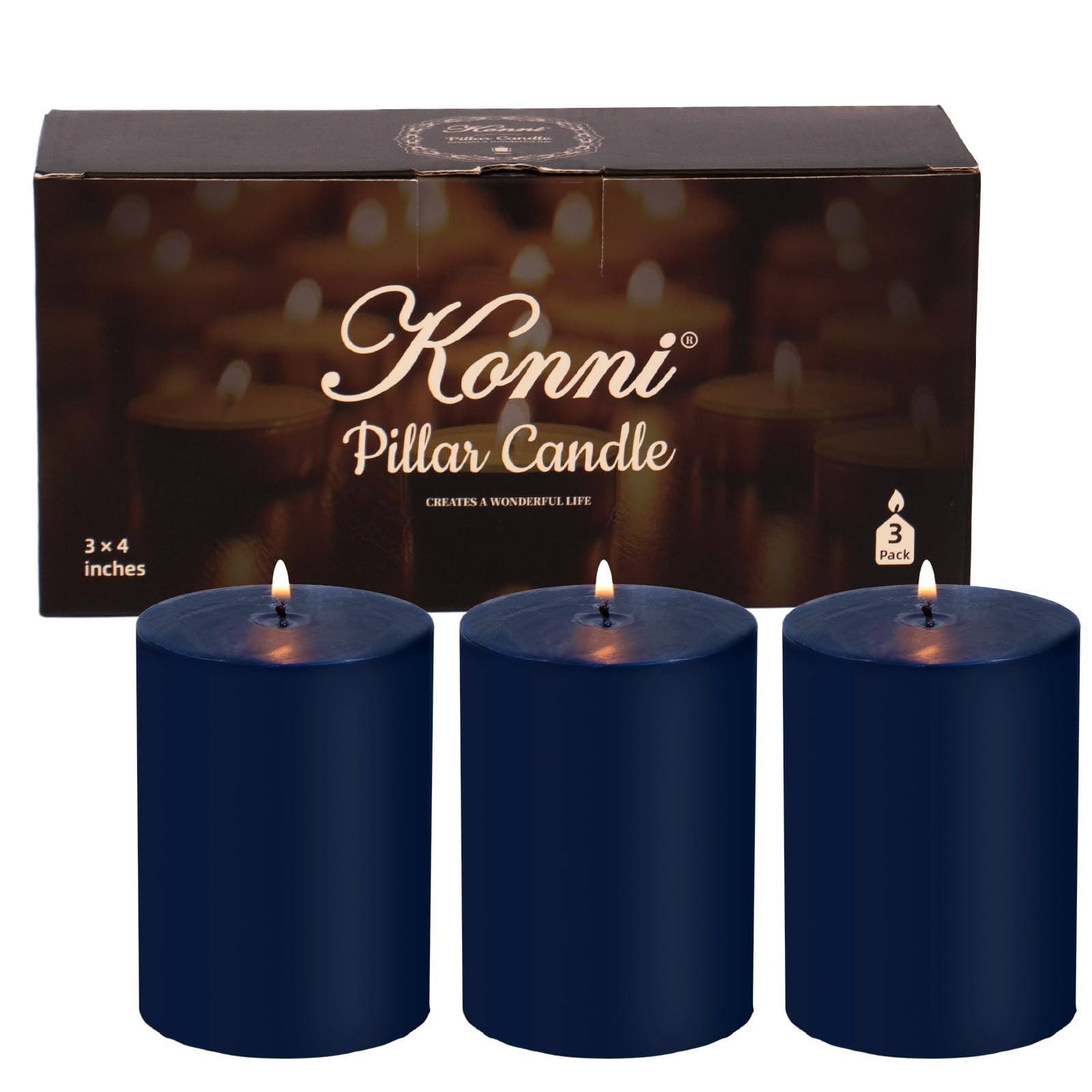 KONNI Navy Blue Pillar Candles