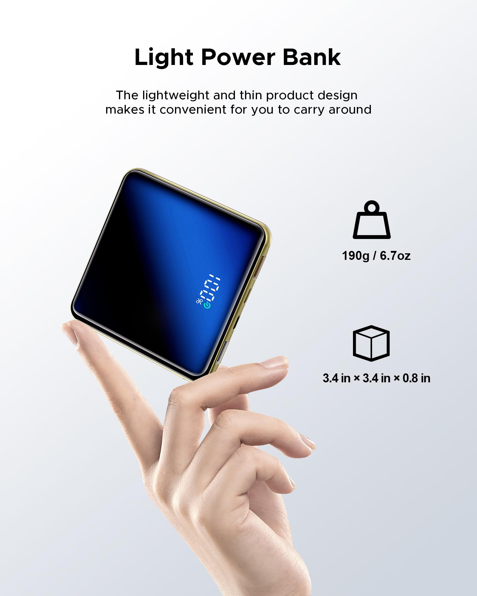 Caricabatterie portatile da 10000 mAh, Power Bank con cavo integrato, alimentatore di ricarica rapida da 22,5 W, display a LED intelligente, batteria esterna compatta, adatto per iPhone