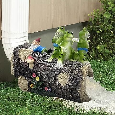 Decorative Gutter Downspout Extensions Statue, Frog On Log Downspout Splash Block Garden Rain Downspout Diverter, Cute Gnome Gutter Guardian Downspout Extender Cover