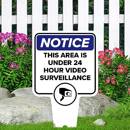 Image of Notice, This Area is Under 24 Hour Video Surveillance Sign, 9x17, Heavy Duty Integrated Ground Stakes, Indoor /Outdoor Use, Rust Free Aluminum Composite, Made in USA by My Sign center