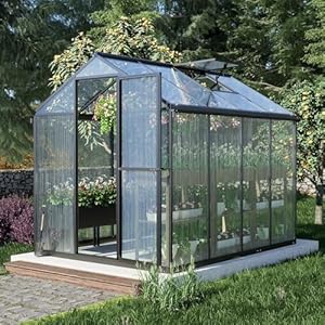 BPS 6' x 8' Walk-in Polycarbonate Greenhouse with Heavy-Duty Aluminum Frame, 1 Vent Window & Lockable Door for Outdoor, Patio, Backyard, and Garden Use BPS 6 x 8 Walk in Polycarbonate Greenhouse with Heavy Duty Aluminum Frame 1 Vent Window Lockable Door for Outdoor Patio Backyard and Garden Use