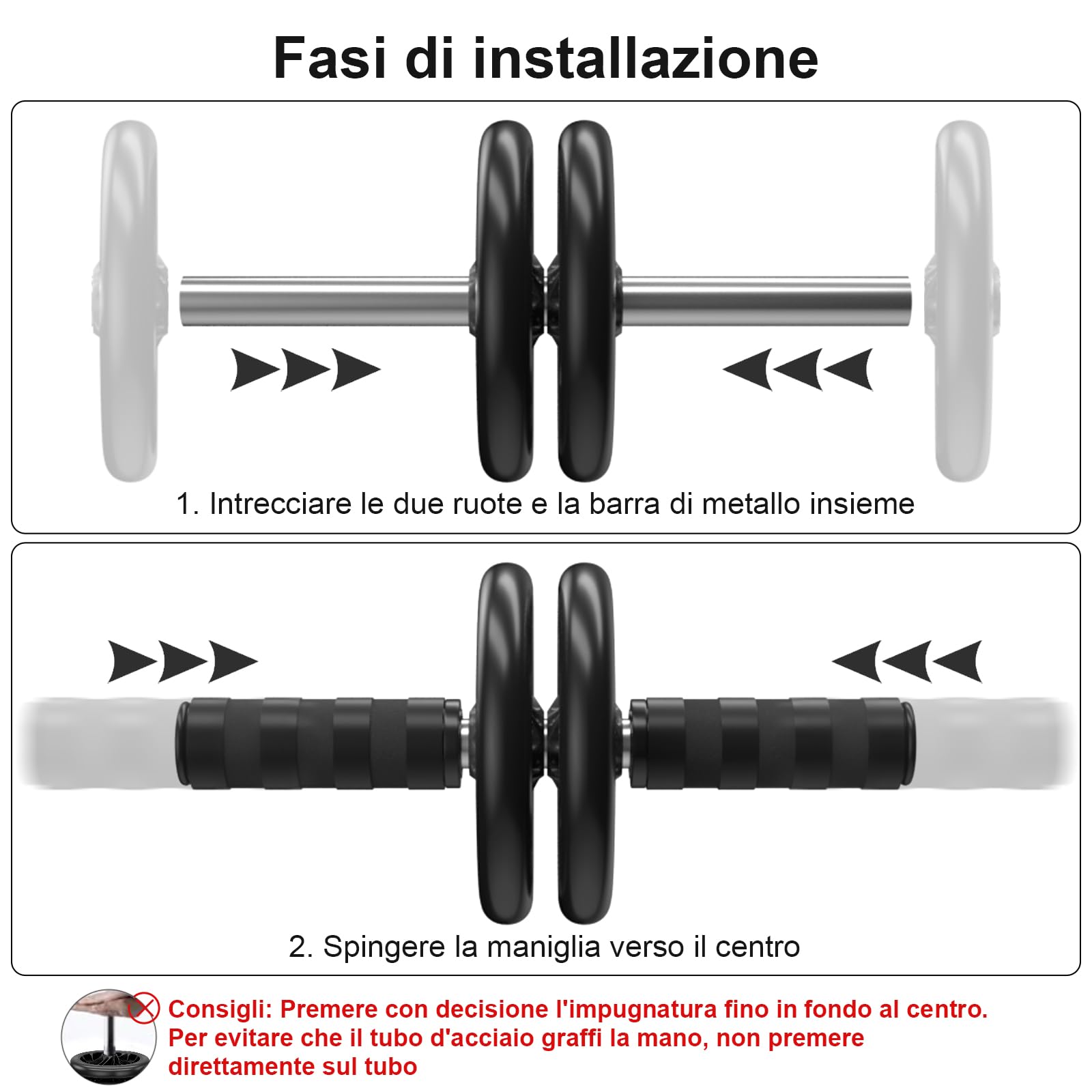 Ruota per Addominali Doppia Ruota con Tappetino, Fitness Attrezzi Multifunzione per Allenamento Addominali Rotella a Casa e in Palestra