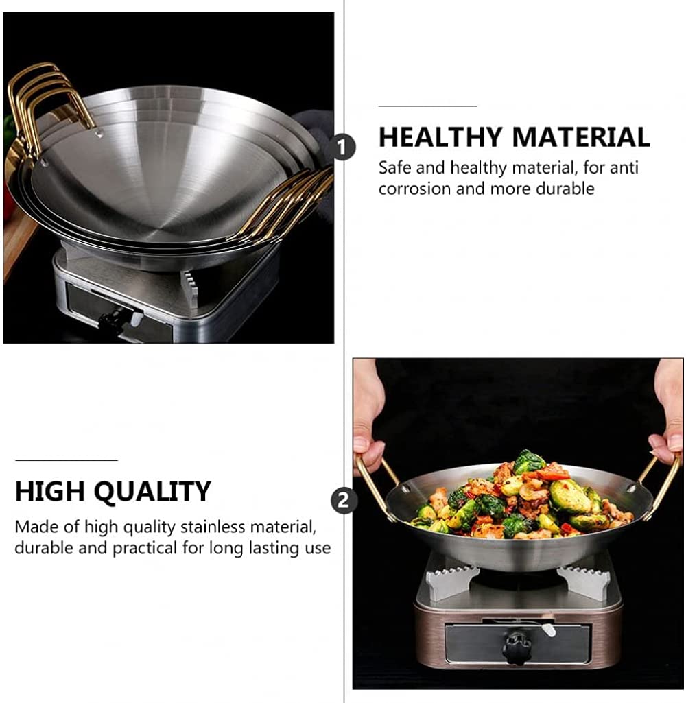 Padella per paella in acciaio inox spesso, forma rotonda, wok in stile cinese per casa, esterno, ristorante, 27,8 x 7,2 cm