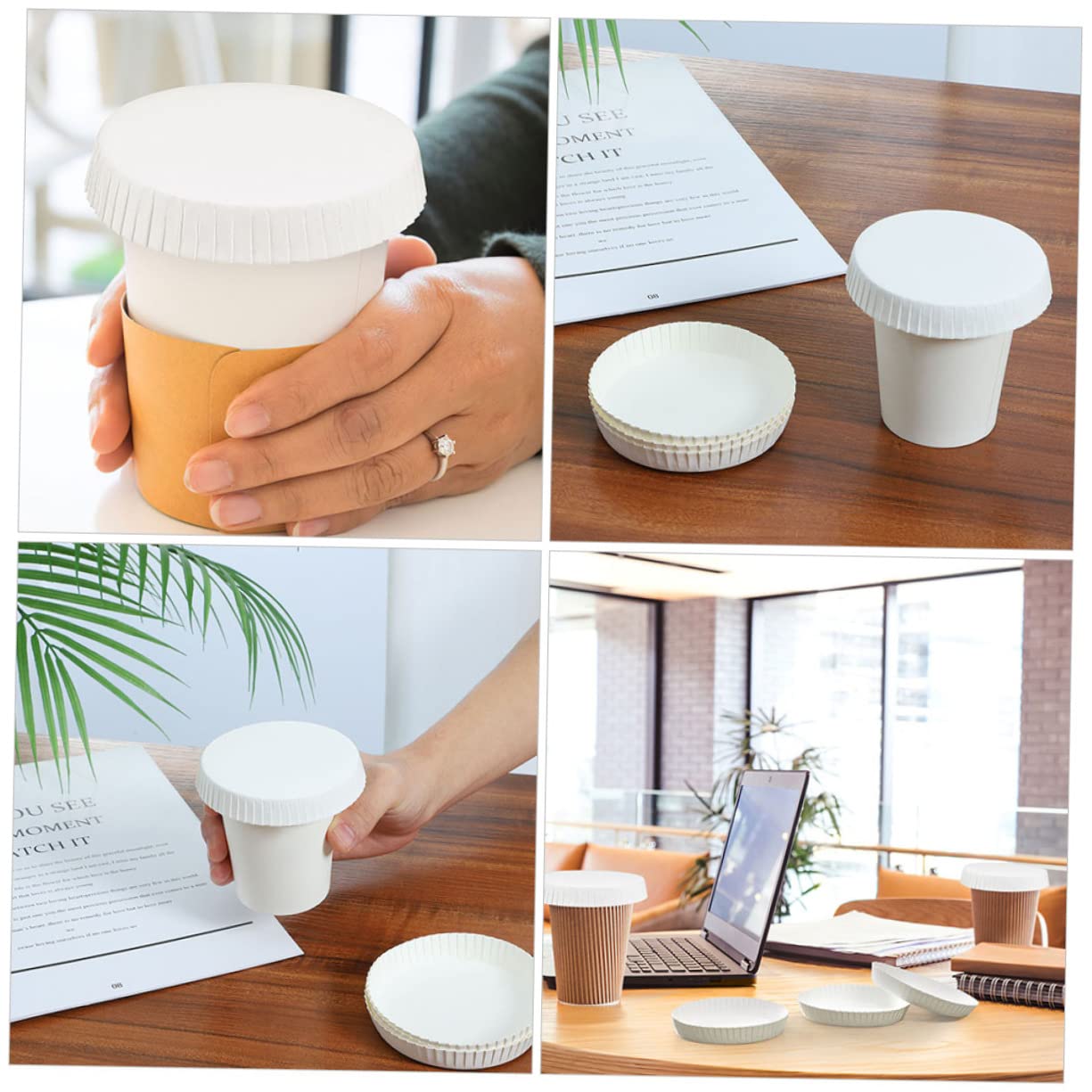 Lurrose Couvercles De Tasse En Papier Biodégradables 150 Pièces Couvercles Jetables Pour Boissons Chaudes Et Froides Protection Contre La Poussière Pour Bar Restaurant Ktv