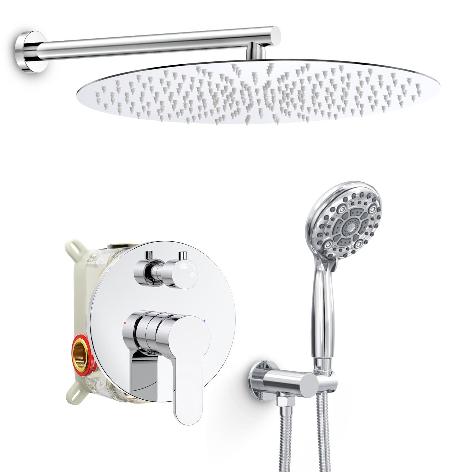 SR SUN RISE Shower Faucet - 16 Inch Multifunctional High Pressure Shower Head System with Handheld Shower Head Fixtures - Valve Included - Polished Chrome