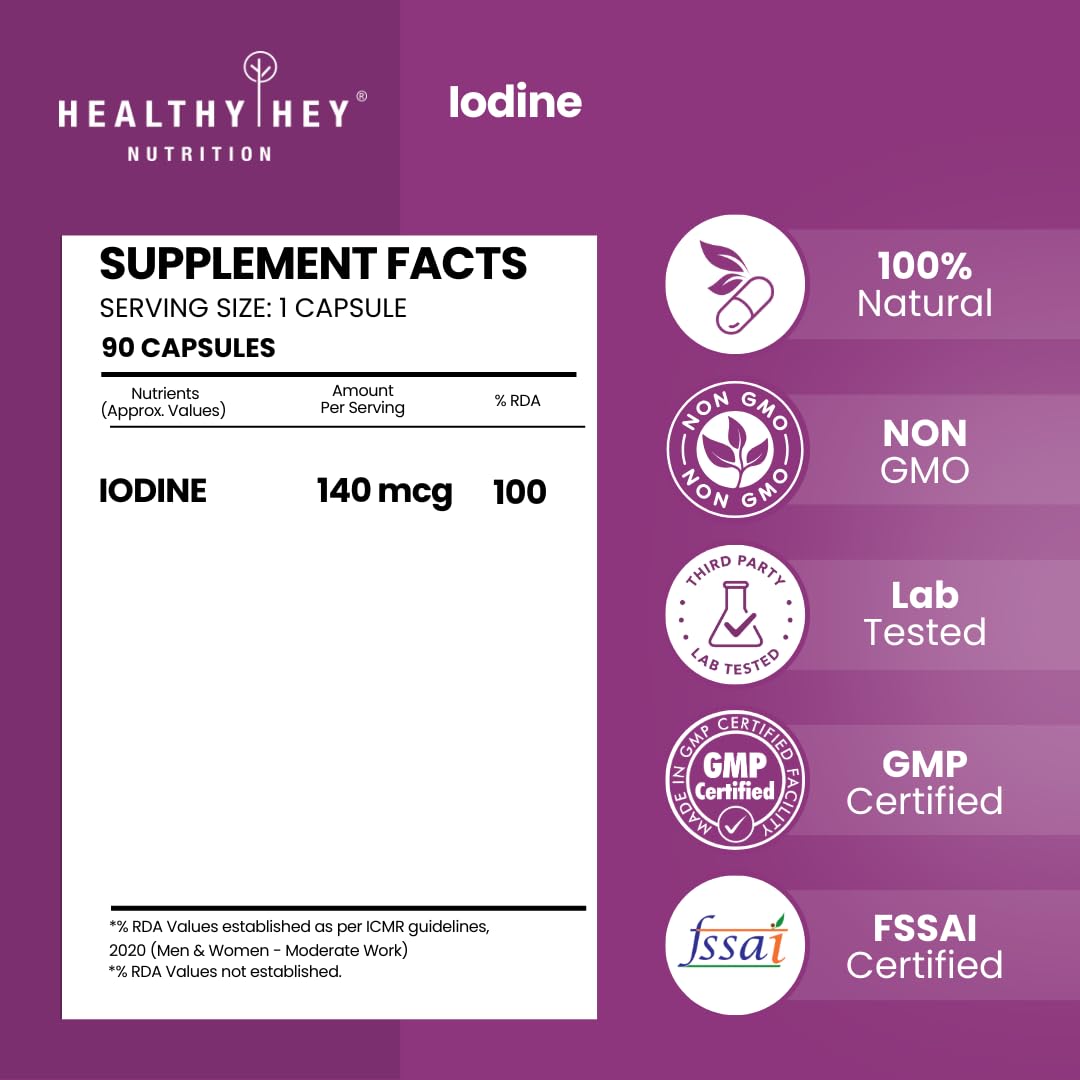 HealthyHey Nutrition Iodine | Supplement to Support The Thyroid and Maintain Healthy Cellular Metabolism* | 120 Veg Capsules