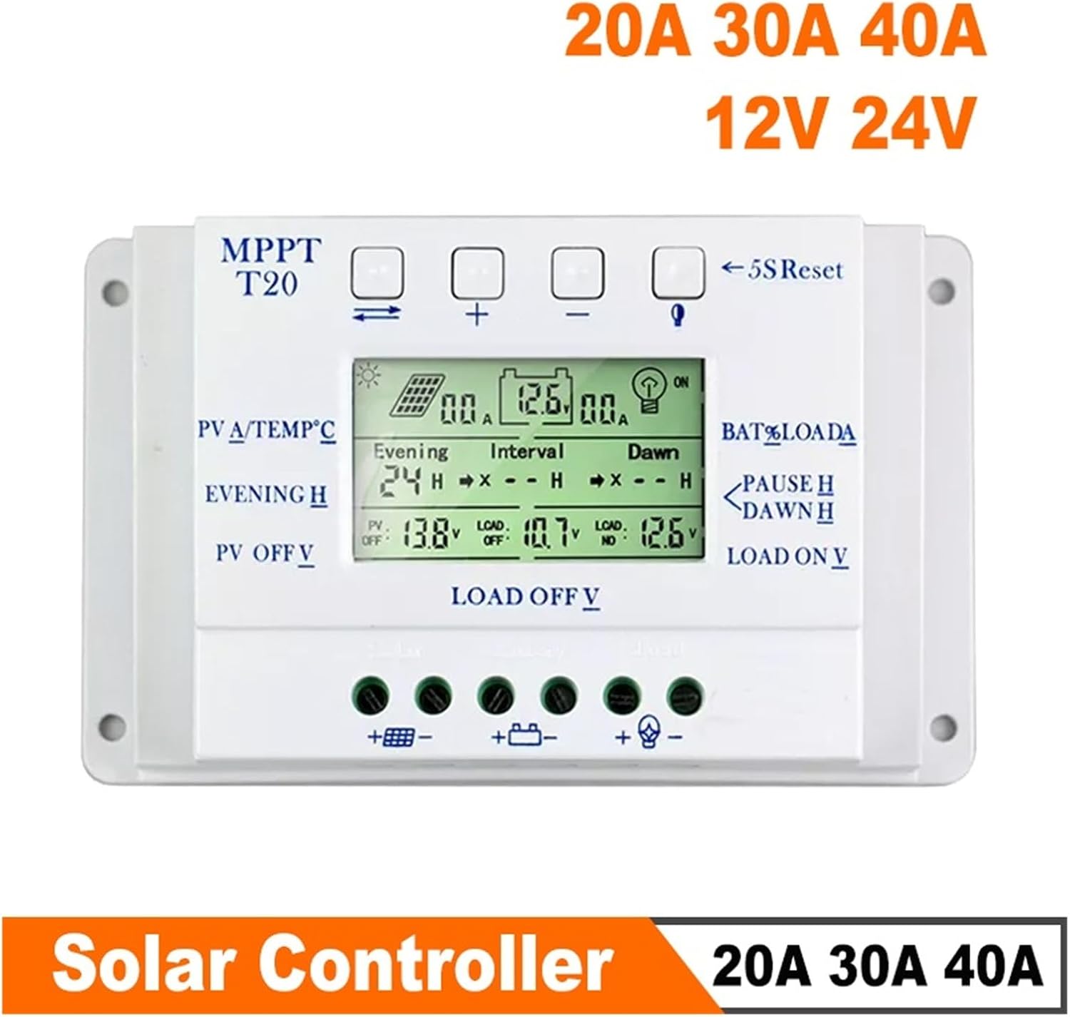 MPPT PWM 20A 30A 40A Solar Charge Controller 12V 24V Auto Solar Panel Regulator Solar Battery Charger Dual Timer(30A)