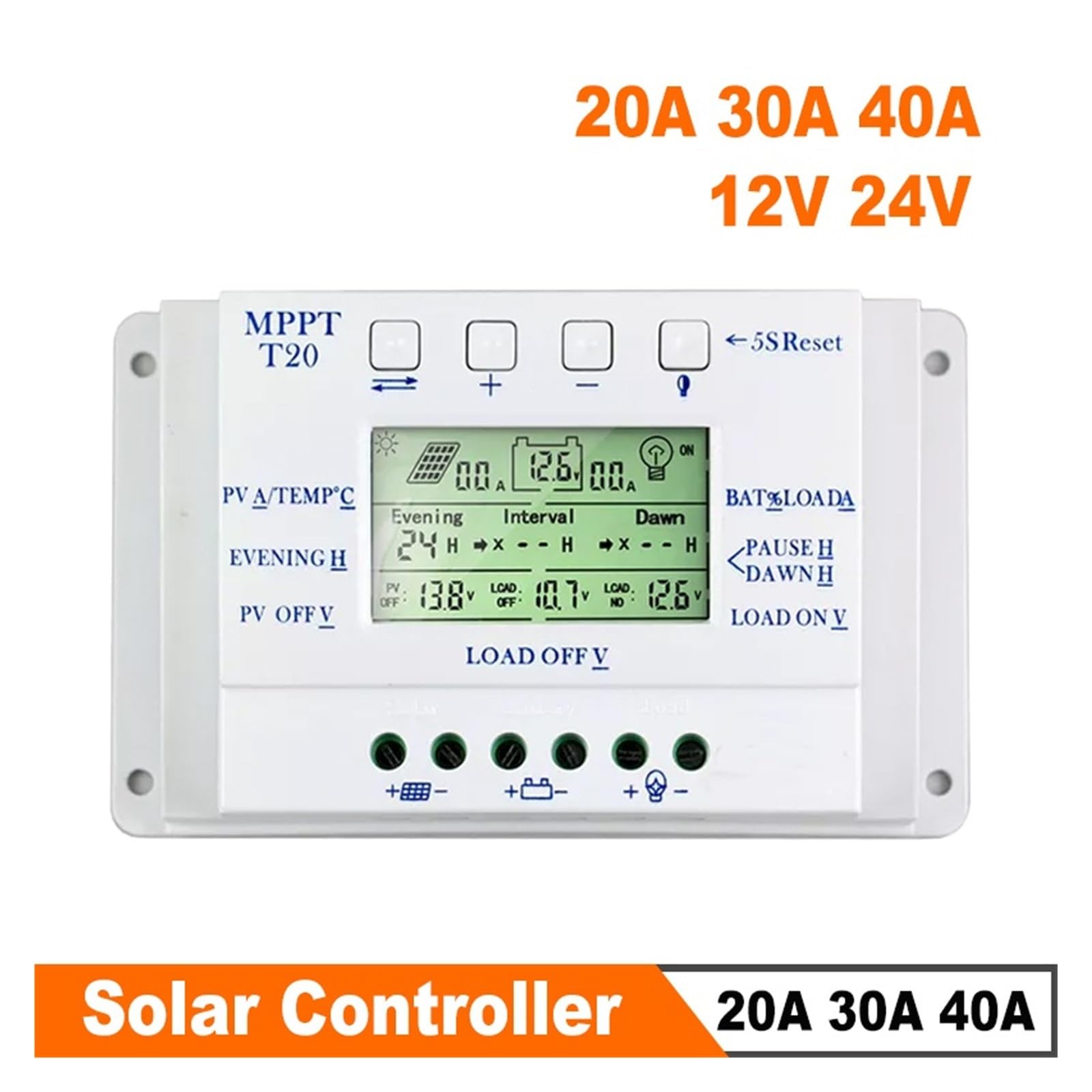 Kontroler ładowania słonecznego Kontroler ładowania słonecznego MPPT PWM 20A 30A 40A 12V 24V Automatyczny regulator panelu słonecznego Ładowarka baterii słonecznej Podwójny timer (40A)