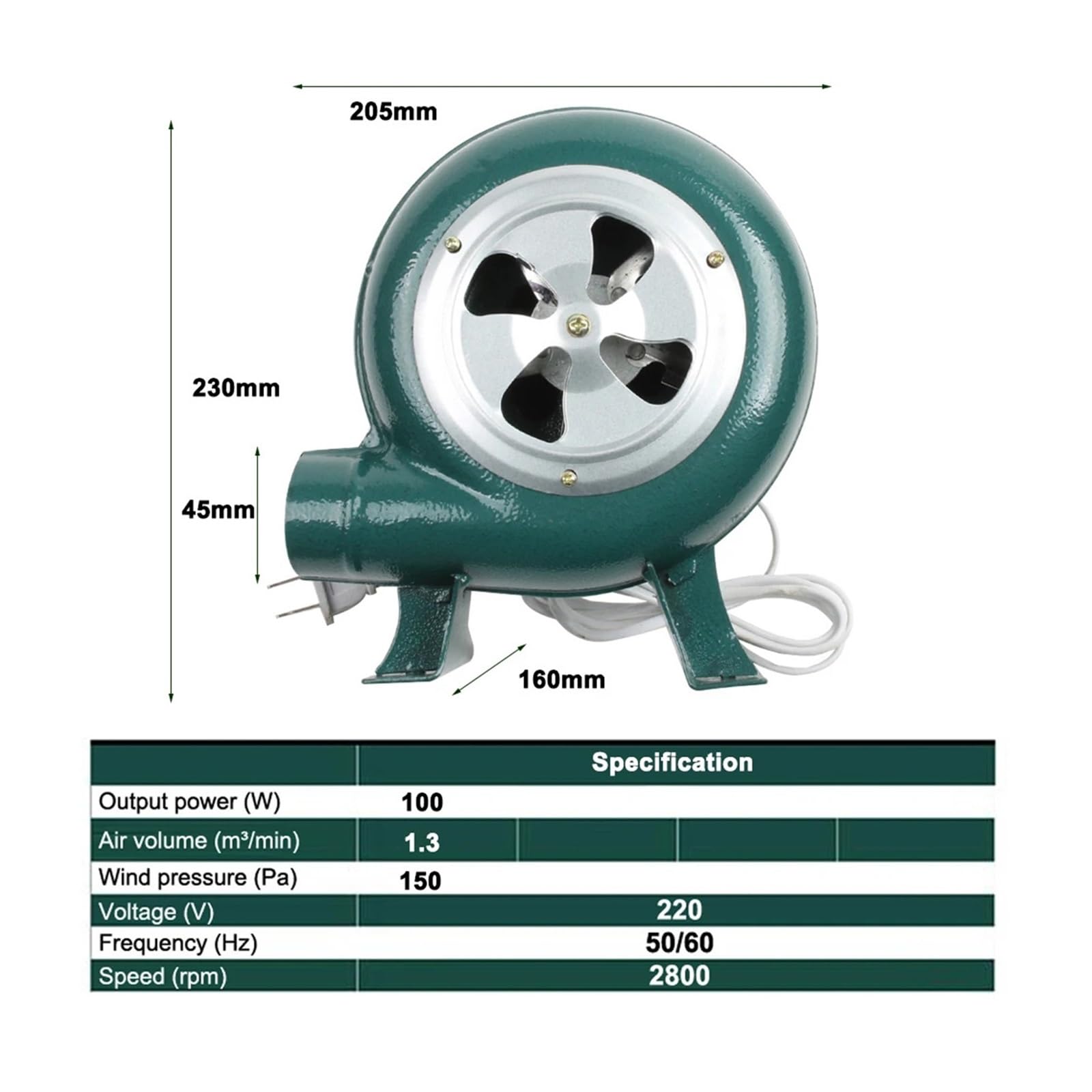 Żelazna dmuchawa do grilla, 220 V, 100 W, mała dmuchawa odśrodkowa, adapter wtyczki, zielona, do grilla (A/U)