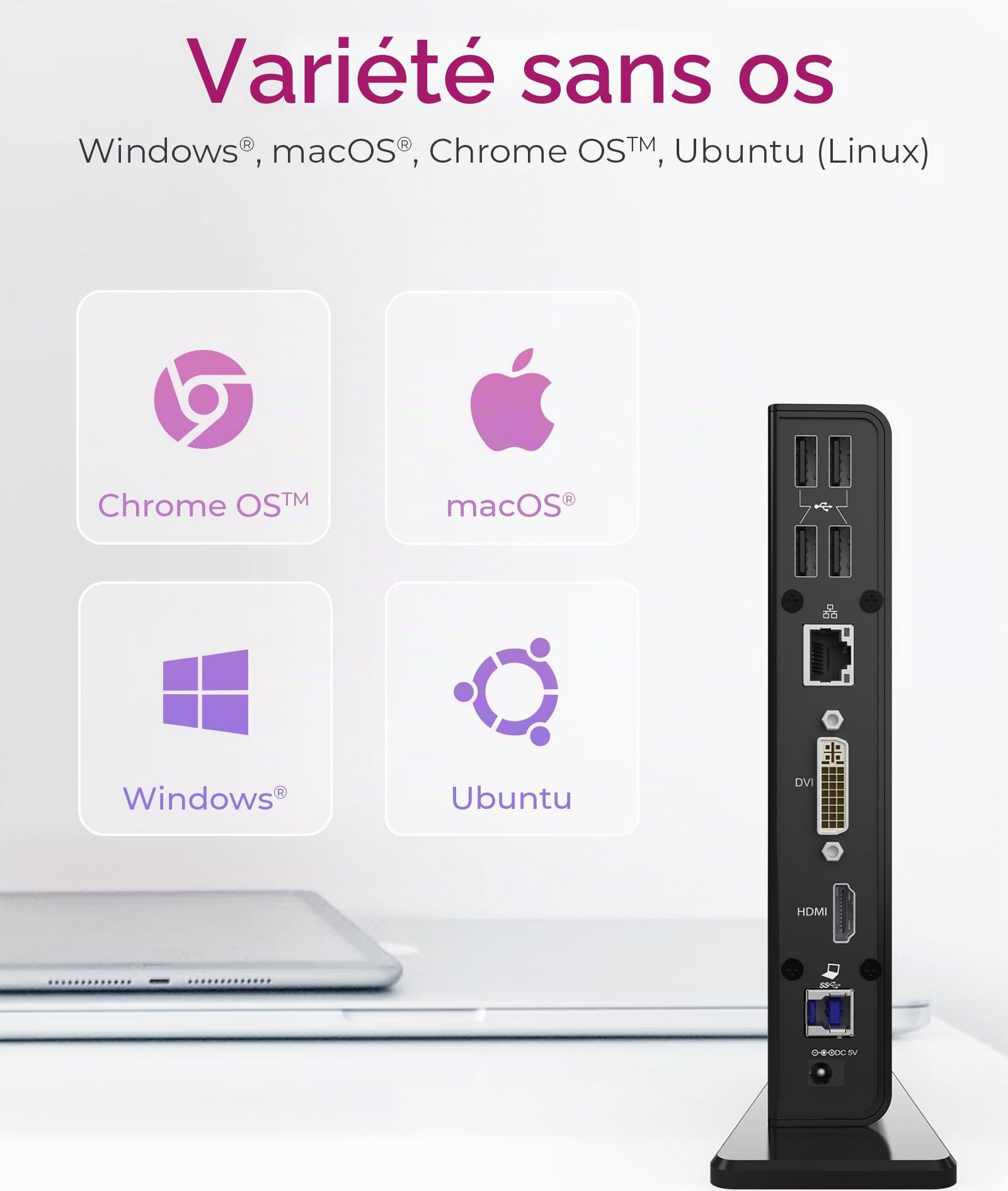 ICY BOX Station d'accueil USB-C (11-en-1) avec 1x HDMI & 1x DVI, Docking Station USB-C pour Ordinateur Portable (Gigabit Ethernet, 6 Ports USB 3.0), DisplayLink, IB-DK2241AC