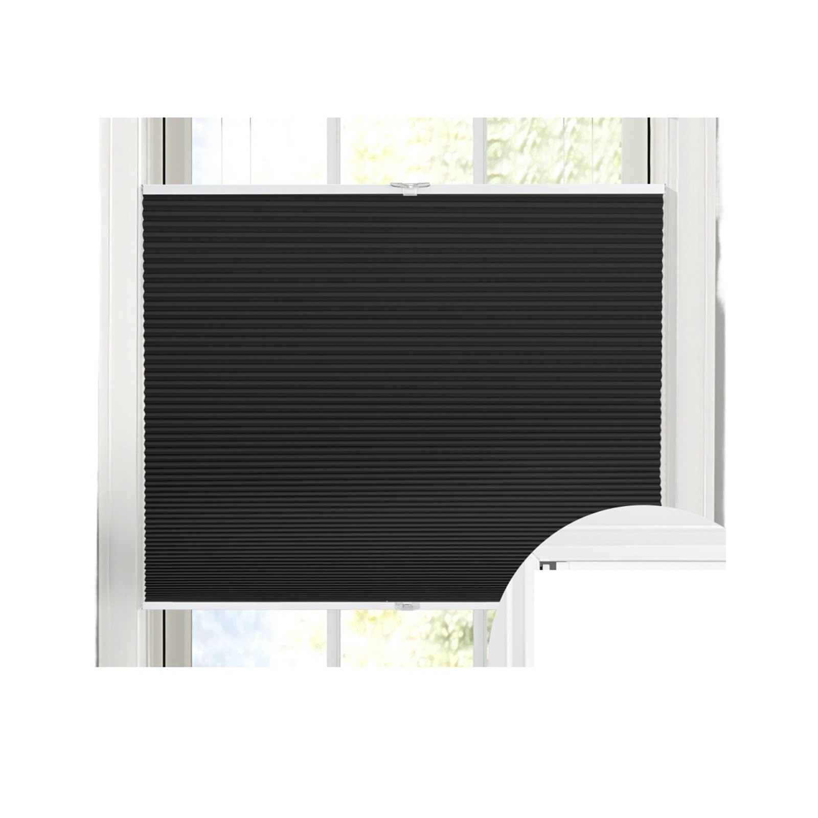 roller blackout blind Blackout Roller Blinds Shades No Drill No Tools Pleated Cordless Window Fit Bathroom Kitchen Bedroom Window(Black,60x120cm)