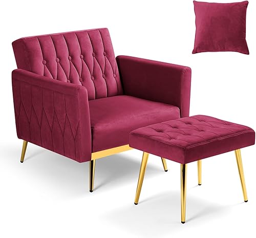 Miniatura 25 de Silla decorativa de terciopelo con reposabrazos y respaldo ajustables, sillón reclinable con botones, sillón reclinable individual con otomana y una