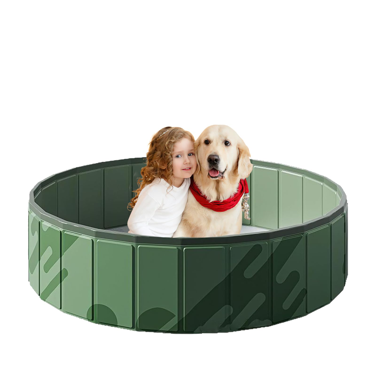 Foldable Dog Kiddie Pool, Portable Hard Plastic Doggie Swimming Pool, Anti-Slip Collapsible Dog Pets Bath Tub Wading Pool, for Puppy Small Medium Large Dogs&Kids Indoor Outdoor Backyard Use (A, 100cm)