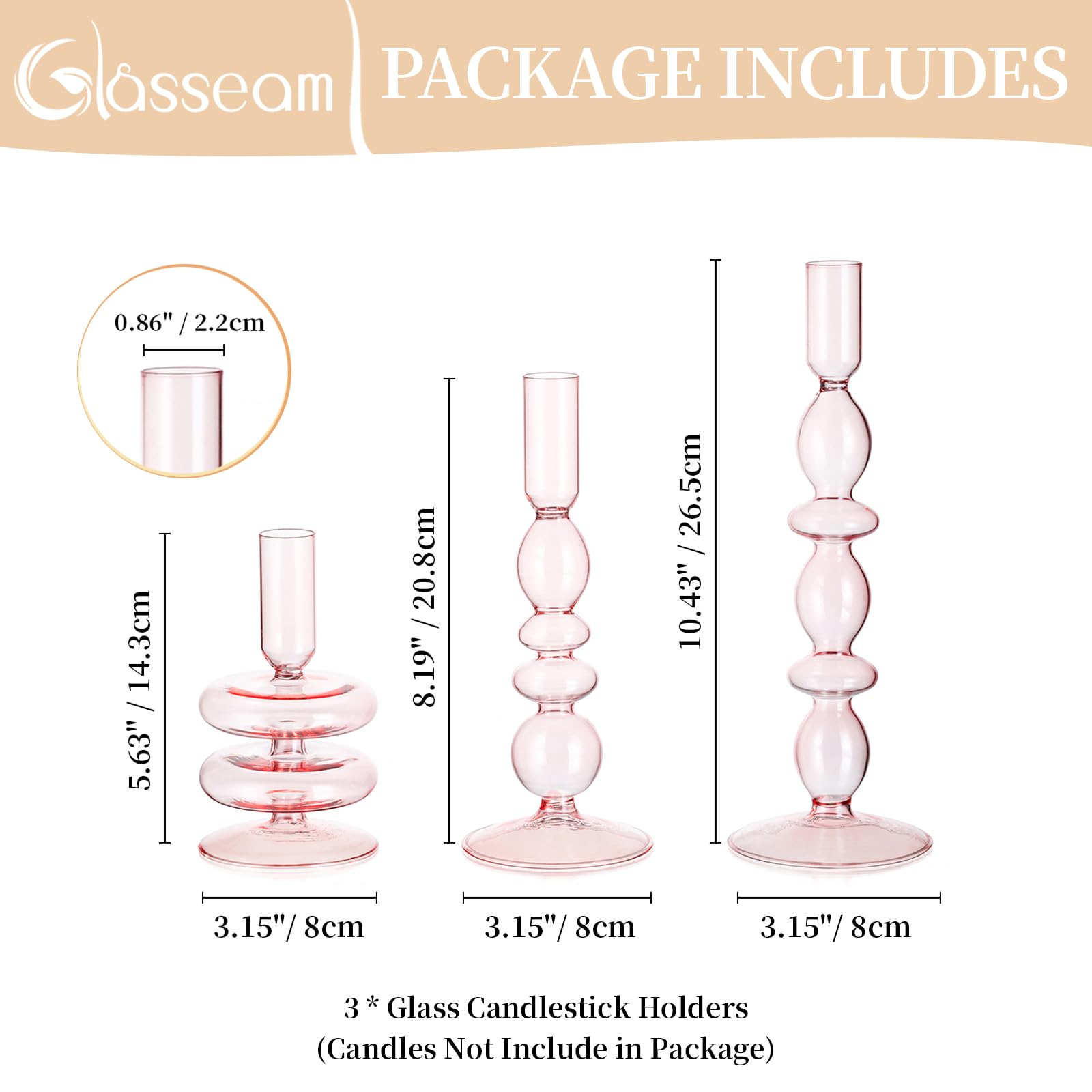 Glasseam Bougeoirs en Verre Rose, Bougeoirs De NoëL éLéGants pour La DéCoration du Salon, Mariage, FêTe Et DéCoration D'IntéRieur.