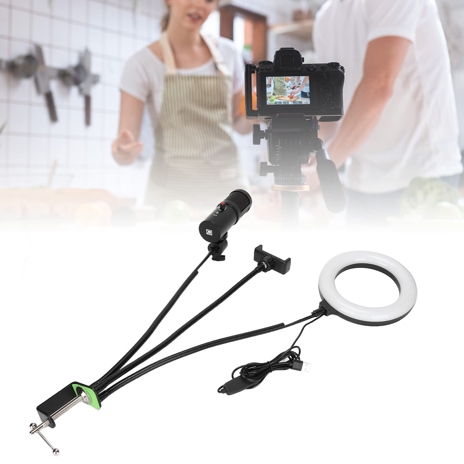 Yunseity RGB-USB-mikrofon MIT Stummschaltung, Podcast-Kondensator-Nierenmikrofon-Kit MIT auf (A6S mit Tischschlauchhalterung mit Fülllicht)