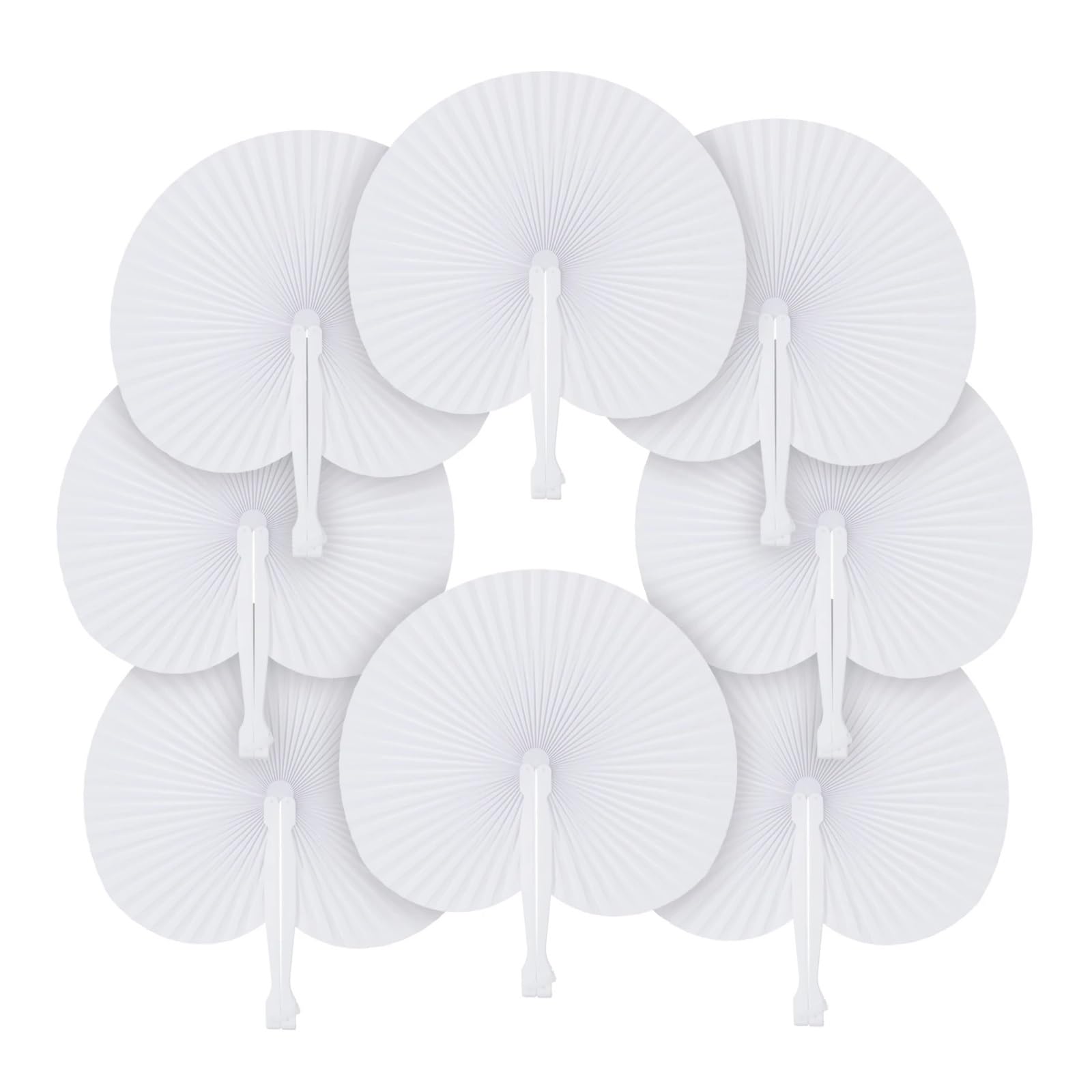 Papierfächer 12/30/50/100 Stück weiße Faltfächer aus Papier, herzförmige, runde Fächer, Party-Geschenk for Gäste, Jahrestag, Geburtstag, Hochzeitsdekoration | Round Shaped,100pcs