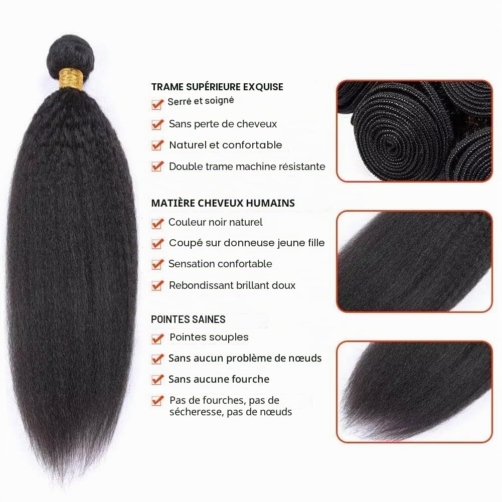 Kinky Yaki Straight Bundles Human Hair 10 12 14 Pouce 3 Bundles Tissage Cheveux Naturels Yaki Human Hair Bundles For Women 10A Grade Tissage Cheveux Naturels Brésilien Kinky Straight