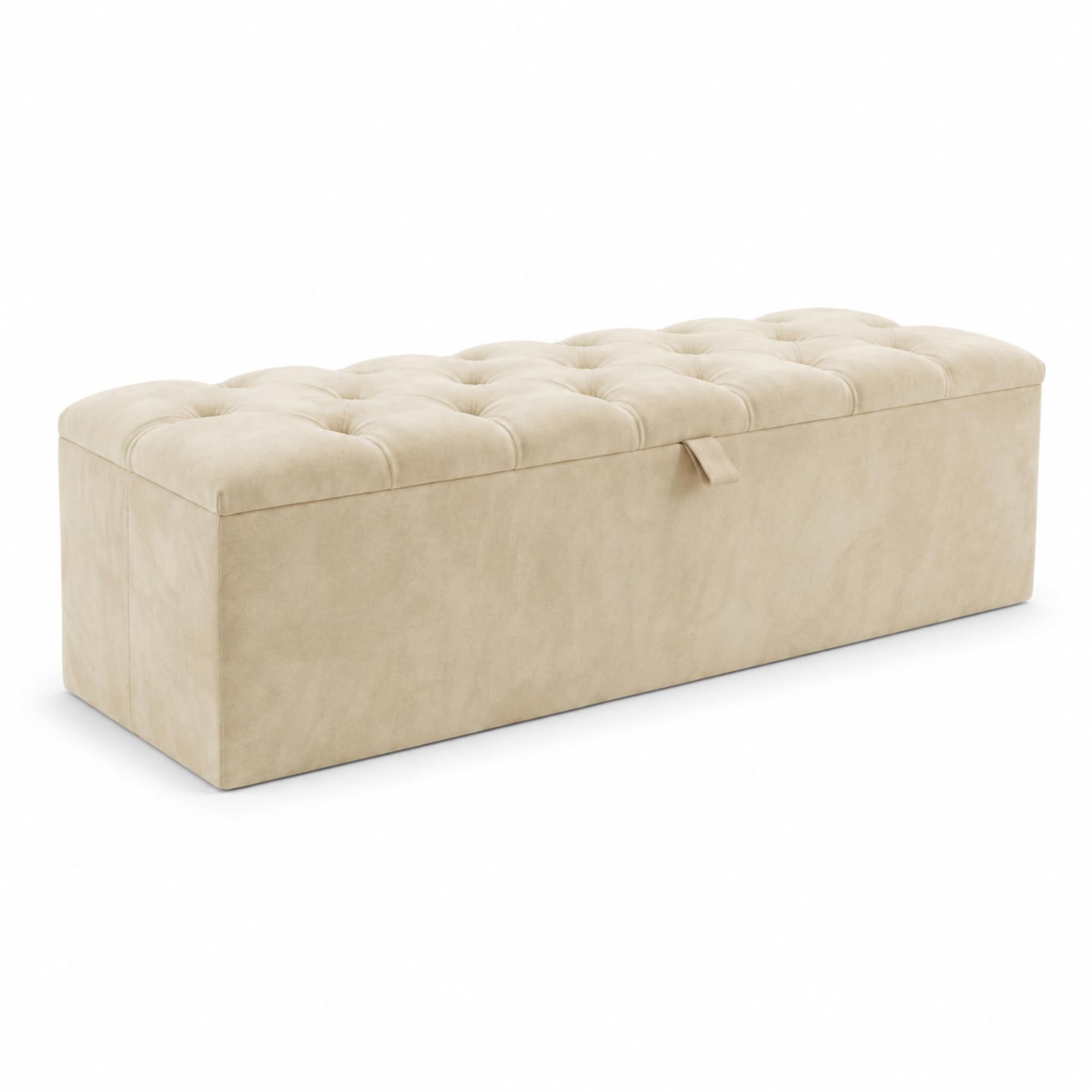 BEDELUNA Ottoman Storage Box - Chesterfield Upholstered Rectangular Ottoman Storage – 45x101x33cm End of Bed Bench, Foot Rest Stool, Easy Assembly, Ideal for Living Room, Bedroom, Entryway (Cream)