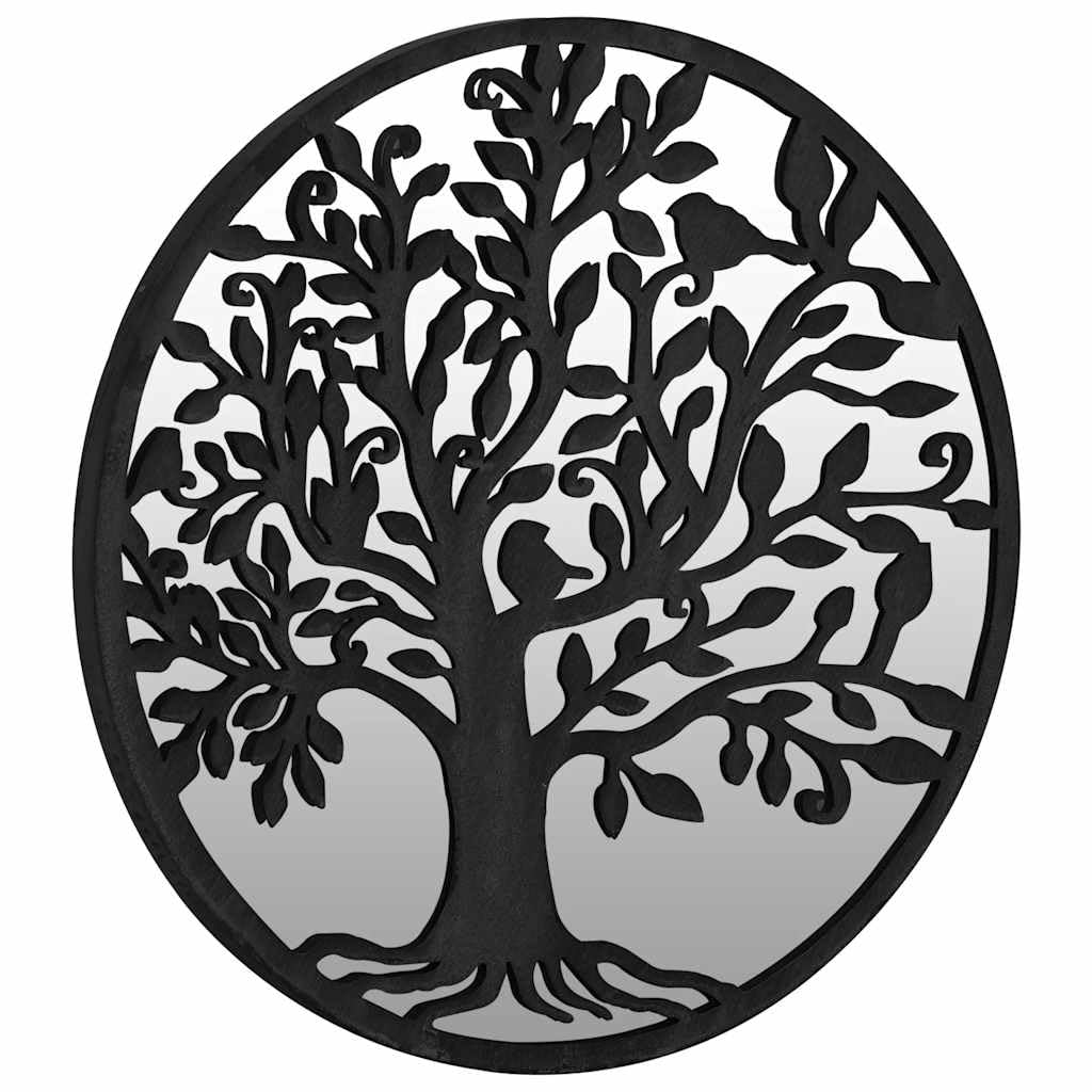 Mangloder Espejo de Jardín Negro Hierro y Cristal Redondo 40x2.5cm Espejo de Pared Exterior Árbol Decoración Jardín Pasillo Baño Salón