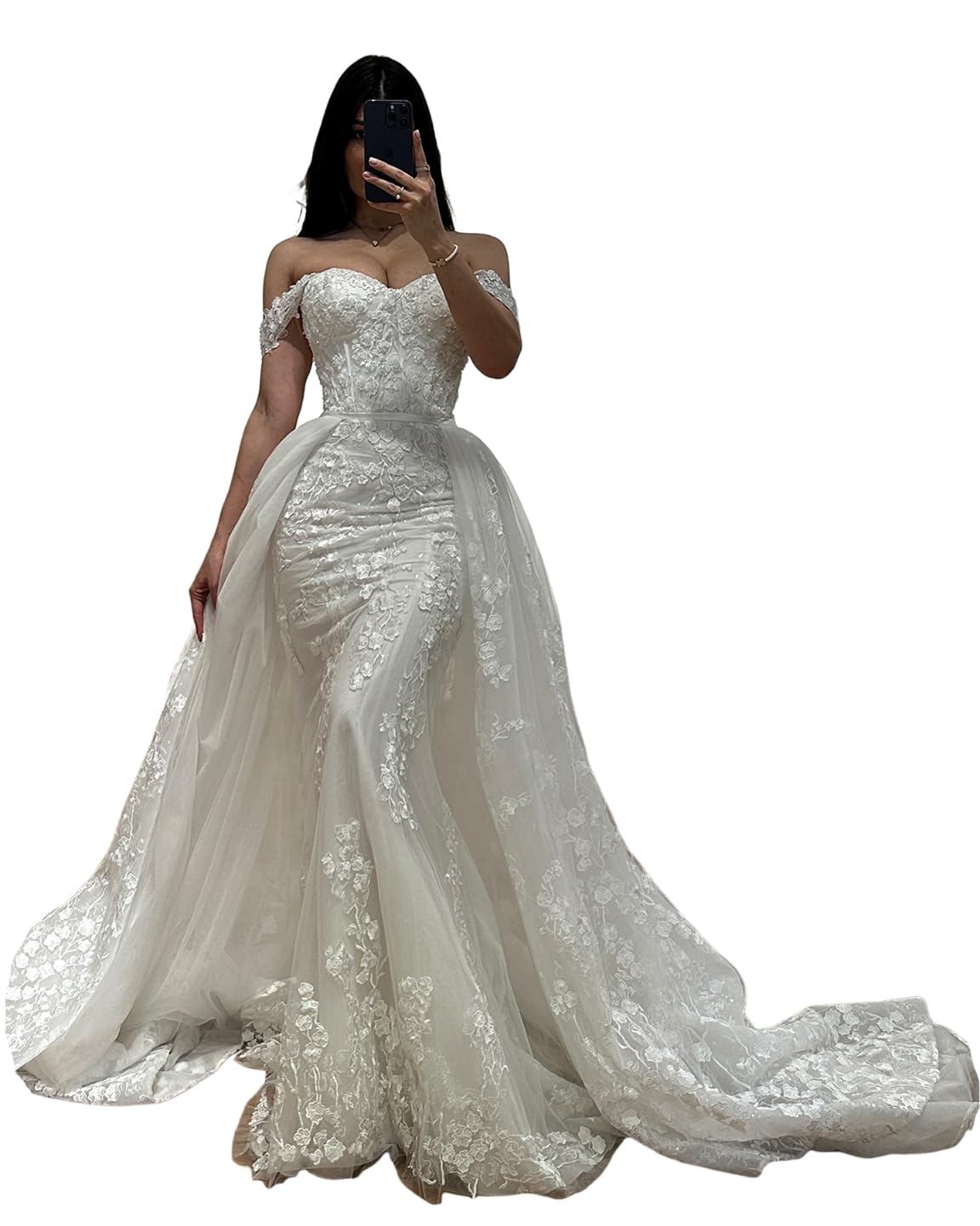 Off Shoulder Mermaid Wedding Dresses for Bride 2025 Boho Lace Tulle A-Line Bridal Dresses for Women