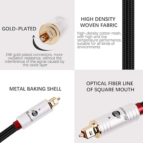Miniatura 5 de JIB Cable de audio óptico de fibra óptica boaacoustic HiFi, cable Toslink macho a macho (SPDIF) - 3 pies3.3 ft