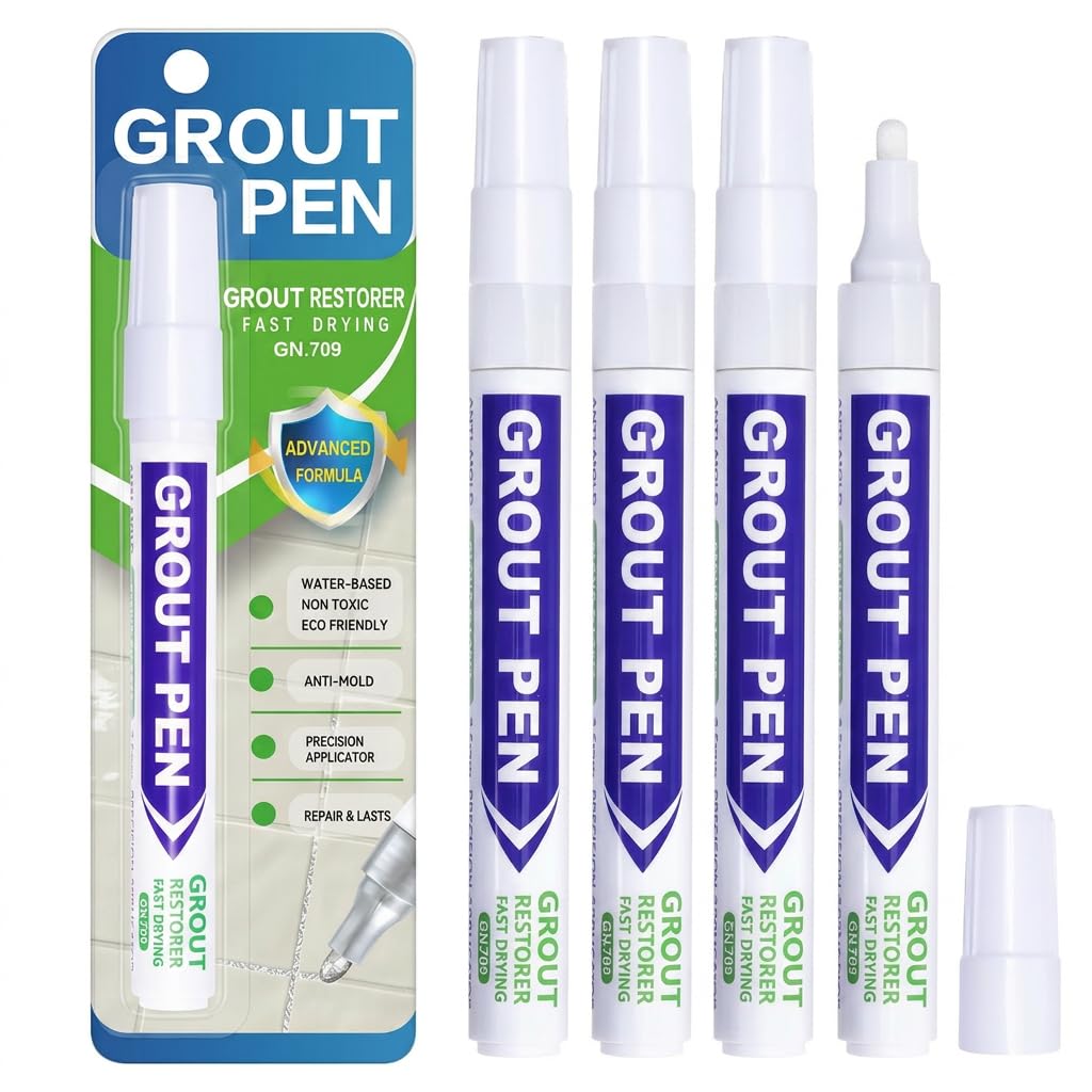 4 Pcs White Grout Pens, Tile Grout Whitener and Repair Markers