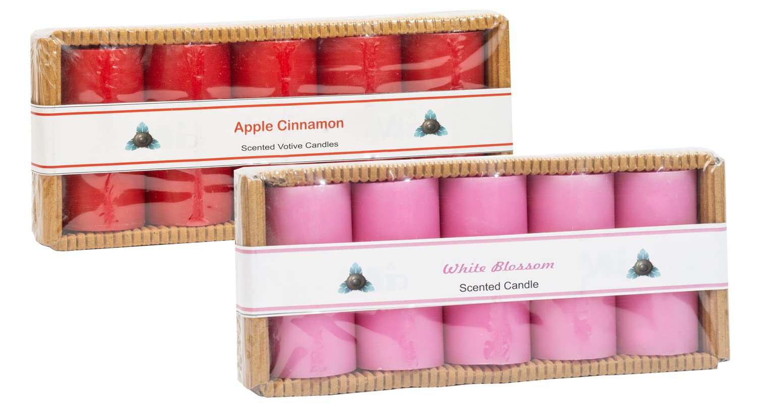 Stone & Feather Combo Pack Apple Cinnamon & White Blossom Scented Pillar Candles, Pack of 5, Burning Time- 10-12 Hours, for Home Decoration, Diwali, Christmas, Wedding, Anniversary