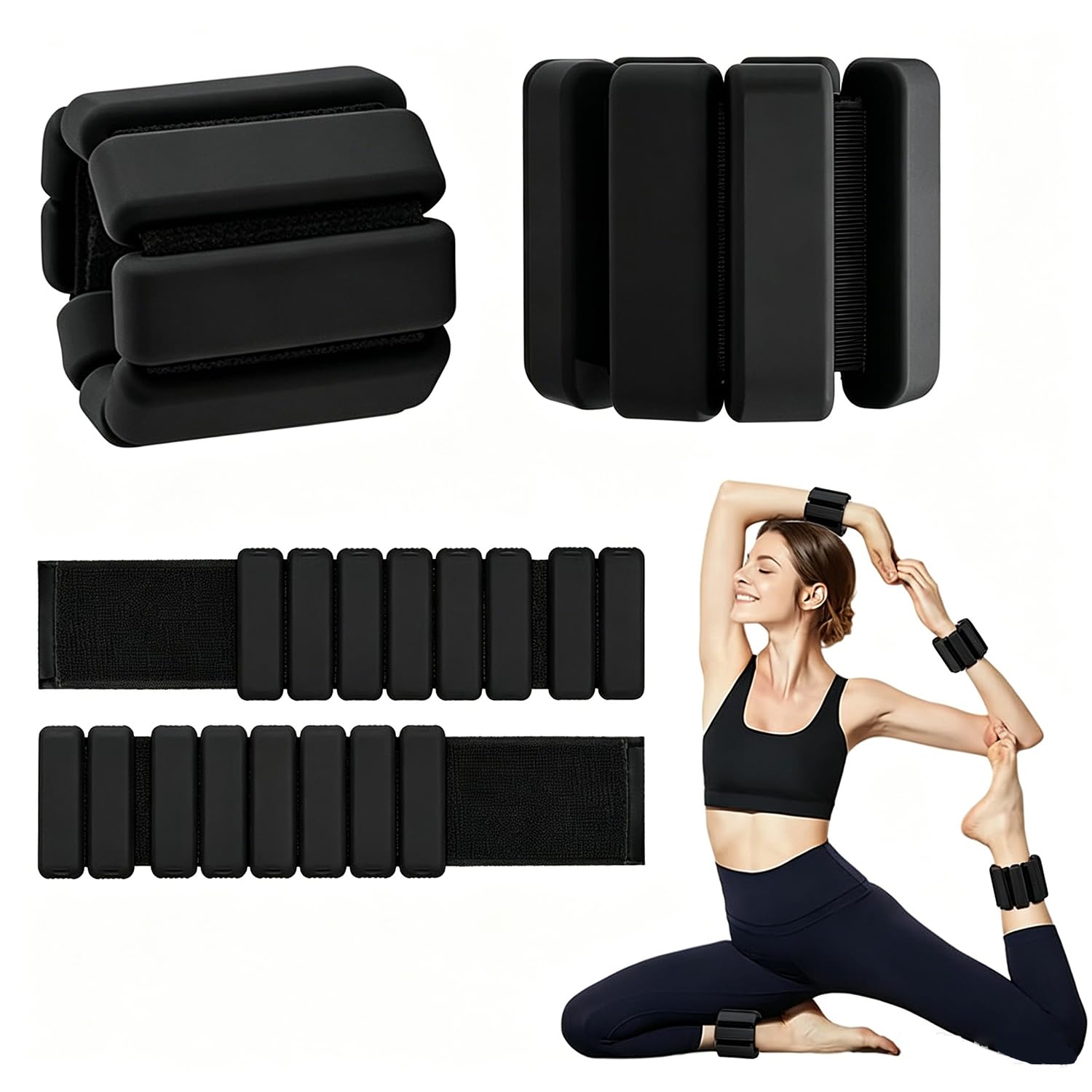 2 PCS Adjustable Wrist & Ankle Weights for Women Men (1Lbs Each), Wearable Arm and Leg Weights Bracelet for Yoga, Pilates, Dance, Barre, Cardio, Aerobics, Running, Fitness, Walking, Swimming (Black)
