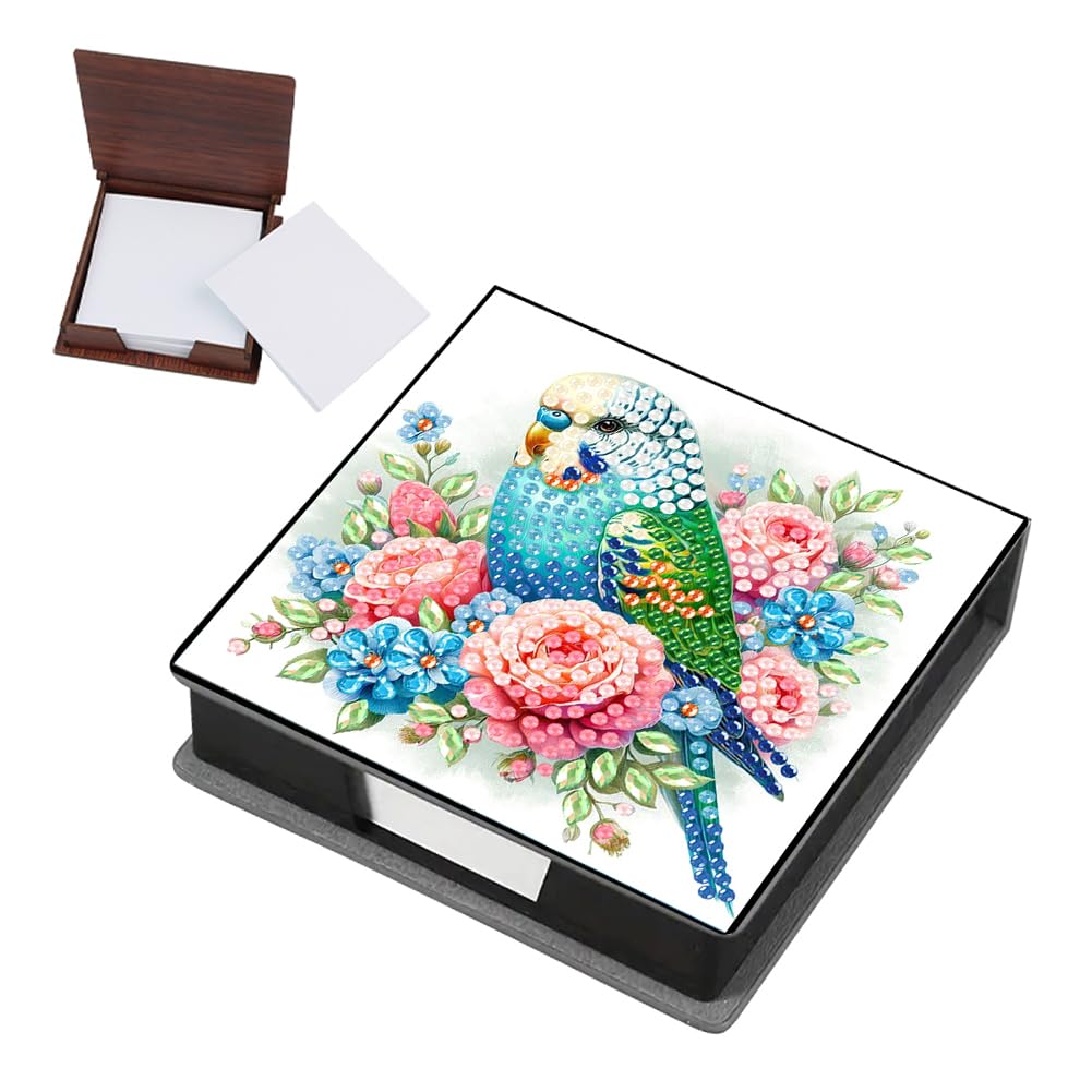 Diamond Painting Kits Sticky Note Holder, DIY Diamond Art Accessories Memo Pad Box for Desk, Mosaic Craft Kits for Adults Beginners, Cute Office Decor Gifts Women(Bird)