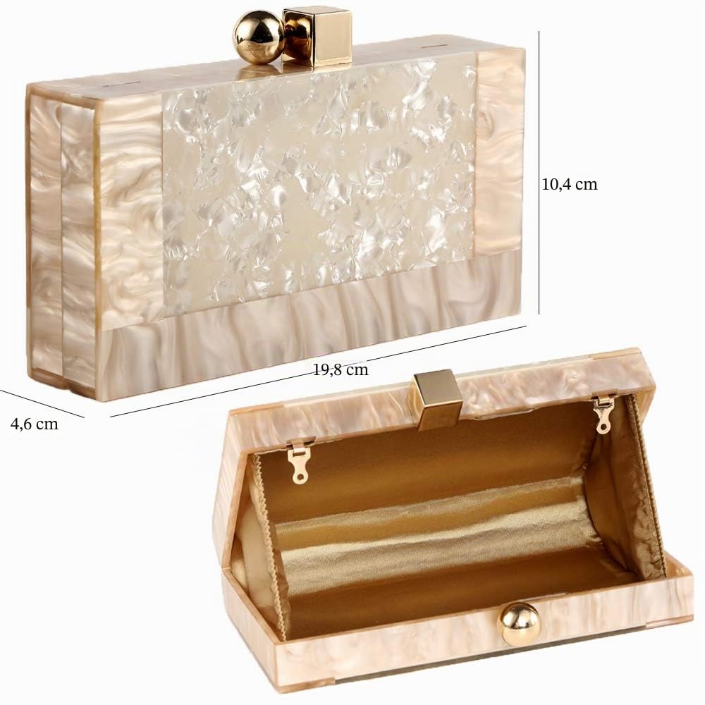 Menurra Bolso de noche de mano acrílico para mujer, diseño de mármol con purpurina, para boda, cóctel, fiesta, baile de graduación, Champán, 7.8"x4.1"x1.8"