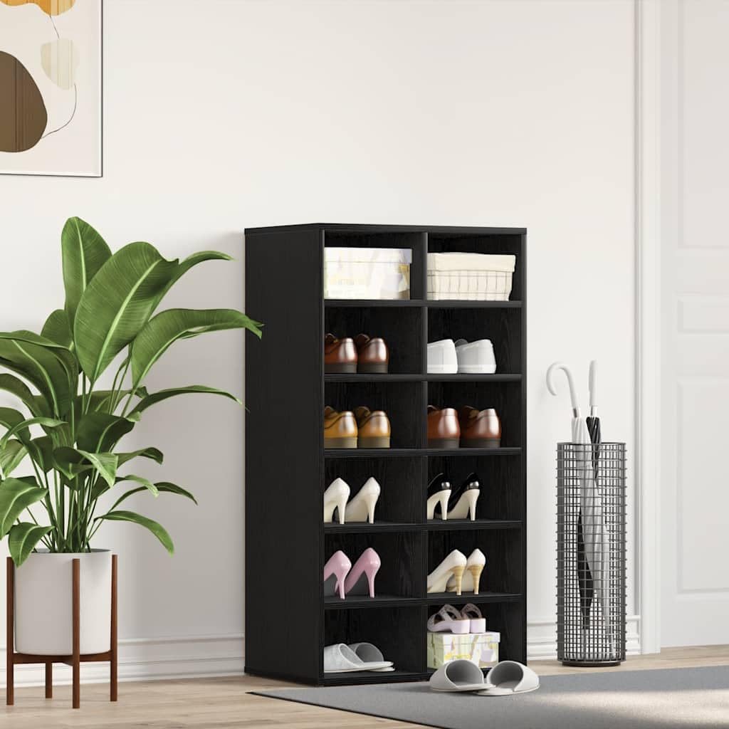 Regał na buty, czarny, imitacja dębu, materiał drewnopochodny, 54 x 34 x 100,5 cm, z dużą ilością miejsca do przechowywania, nie zajmuje dużo miejsca i jest wytrzymały, do korytarza