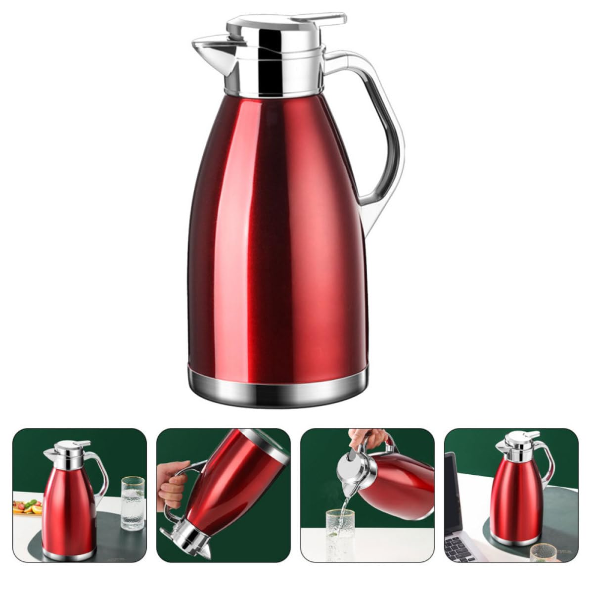 TOYANDONA Bouteille D'eau Isotherme et Grosse Capacité 2,3l en Acier Inoxydable Poignée, Double Paroi Isolante Facile à Utiliser pour Maison et Bureau
