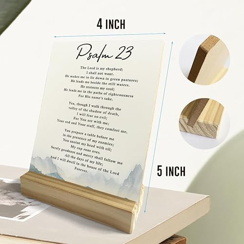 Miniatura 2 de MUBIAO Decoración de escritorio con versículo bíblico, placa rústica con soporte de madera, Salmo 23 Escrituras, letrero de madera decorativo