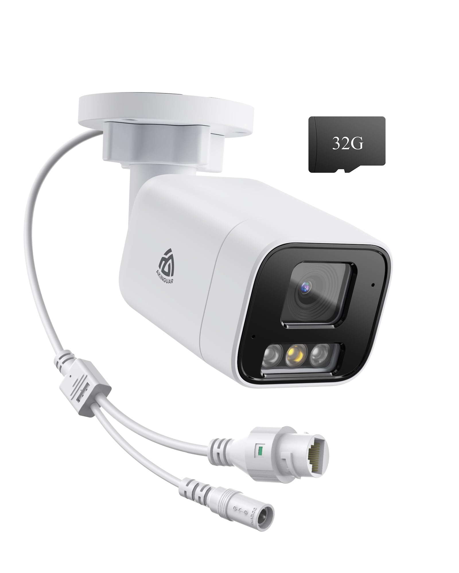 8MP Cámara Vigilancia PoE Exterior con Foco, Tarjeta Memoria 32GB | 4K UHD Cámara PoE Seguridad, Detección de Personas/Vehículos, Visión Nocturna en Color, Audio Bidireccional, Impermeable IP66
