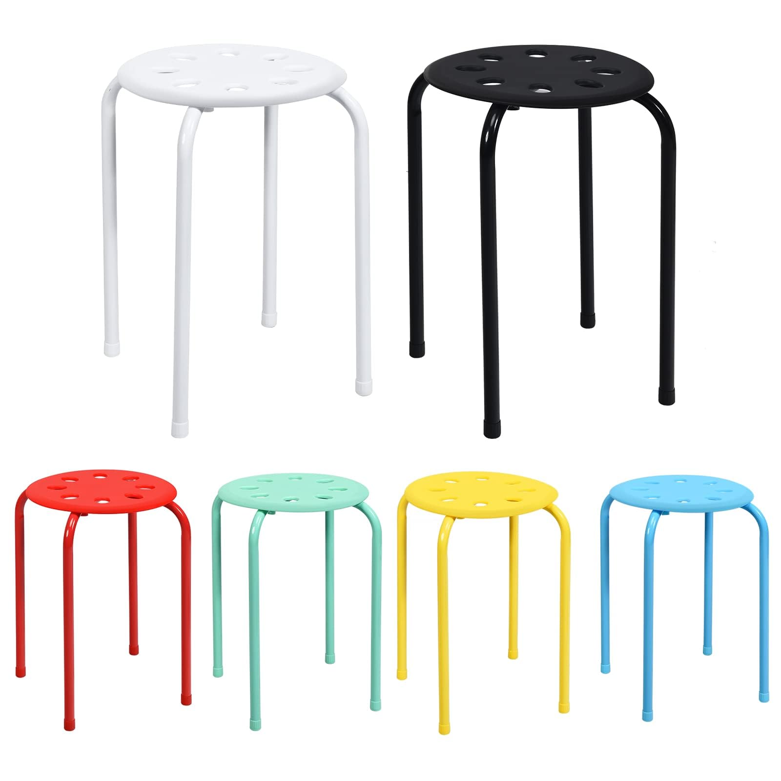 RELAX4LIFE Sgabelli Impilabili 6 Pezzi, Sgabelli Leggeri con Telaio in Metallo e Seduta in Plastica per Casa Scuola Aula, Sgabelli Rotondi Multiuso per Bambini Adulti (Colori Assortiti)