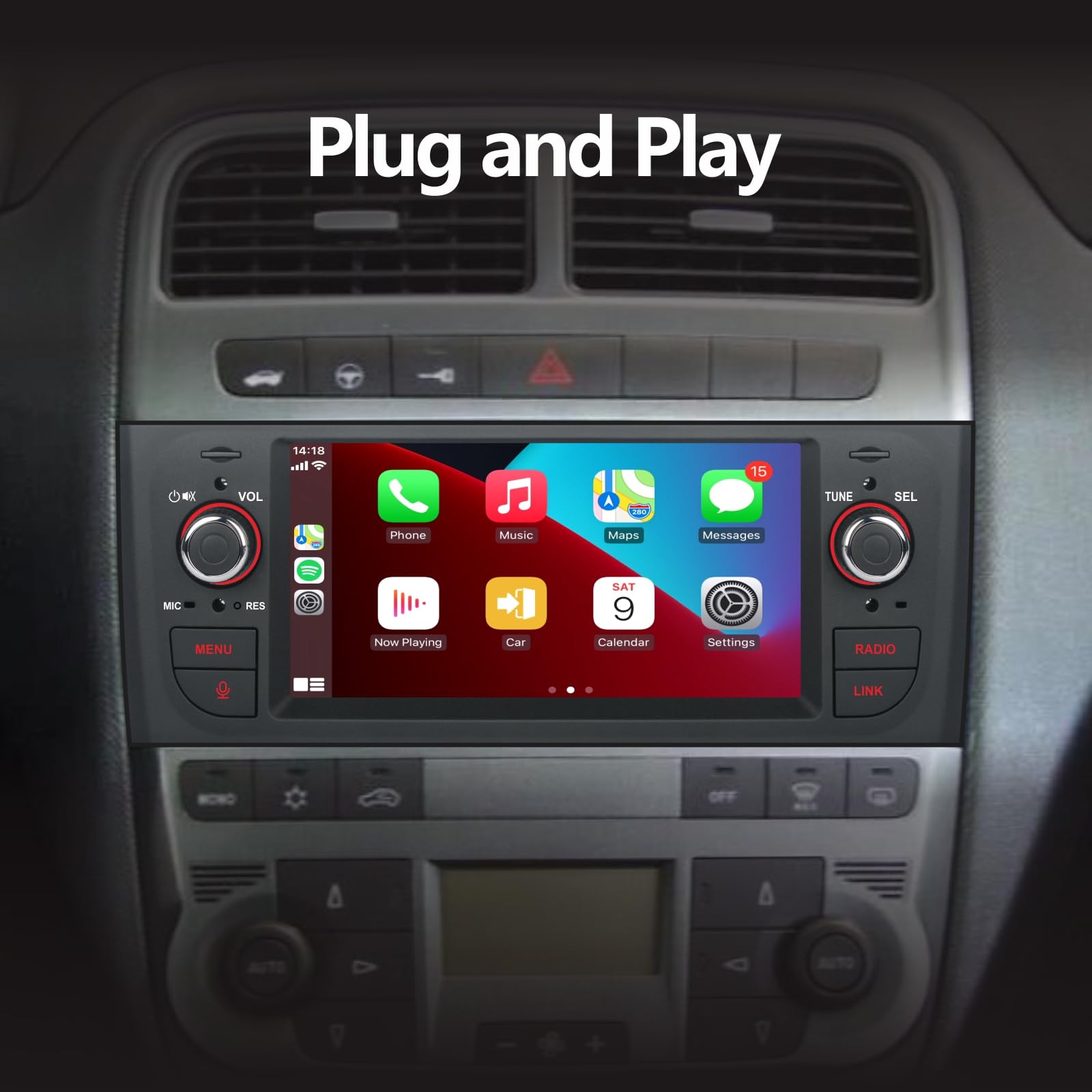 Autoradio per Fiat Grande Punto Autoradio Android con Wireless CarPlay Android Auto per Fiat Punto 2005-2009 per Linea 2007-2011, Touchscreen Stereo Auto con BT HiFi FM RDS Canbus