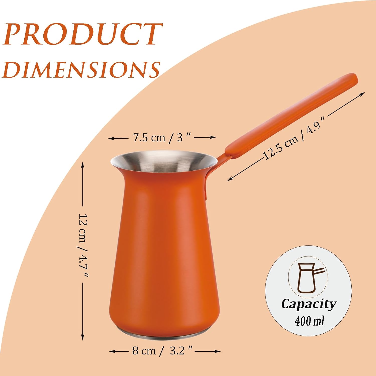 Turkish Coffee Pot - Coffee Maker, Briki Greek Turkish Pot, Arabic Tea Pot, Cezve/Ibrik Coffee Pot for Stovetop(400 ml,Serves 5) - Image 4