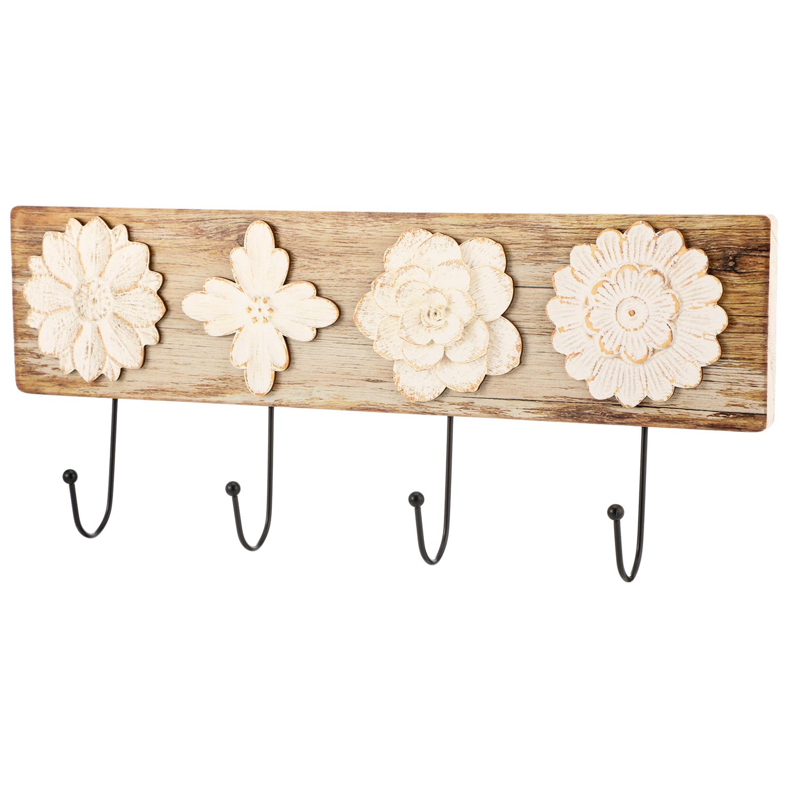 Photo 1 of Fiwochic Wood Floral Coat Rack with 4 Hooks