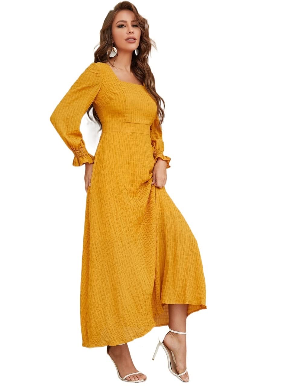 yellow flounce dress