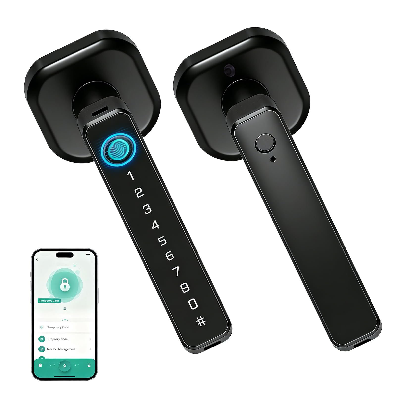 Serratura Intelligente per Porta, 5 in 1 Serratura Elettronica con Impronte Digitali, Telecomando App, Scheda IC, Codice Chiave, Chiave, Serratura Intelligente per Casa